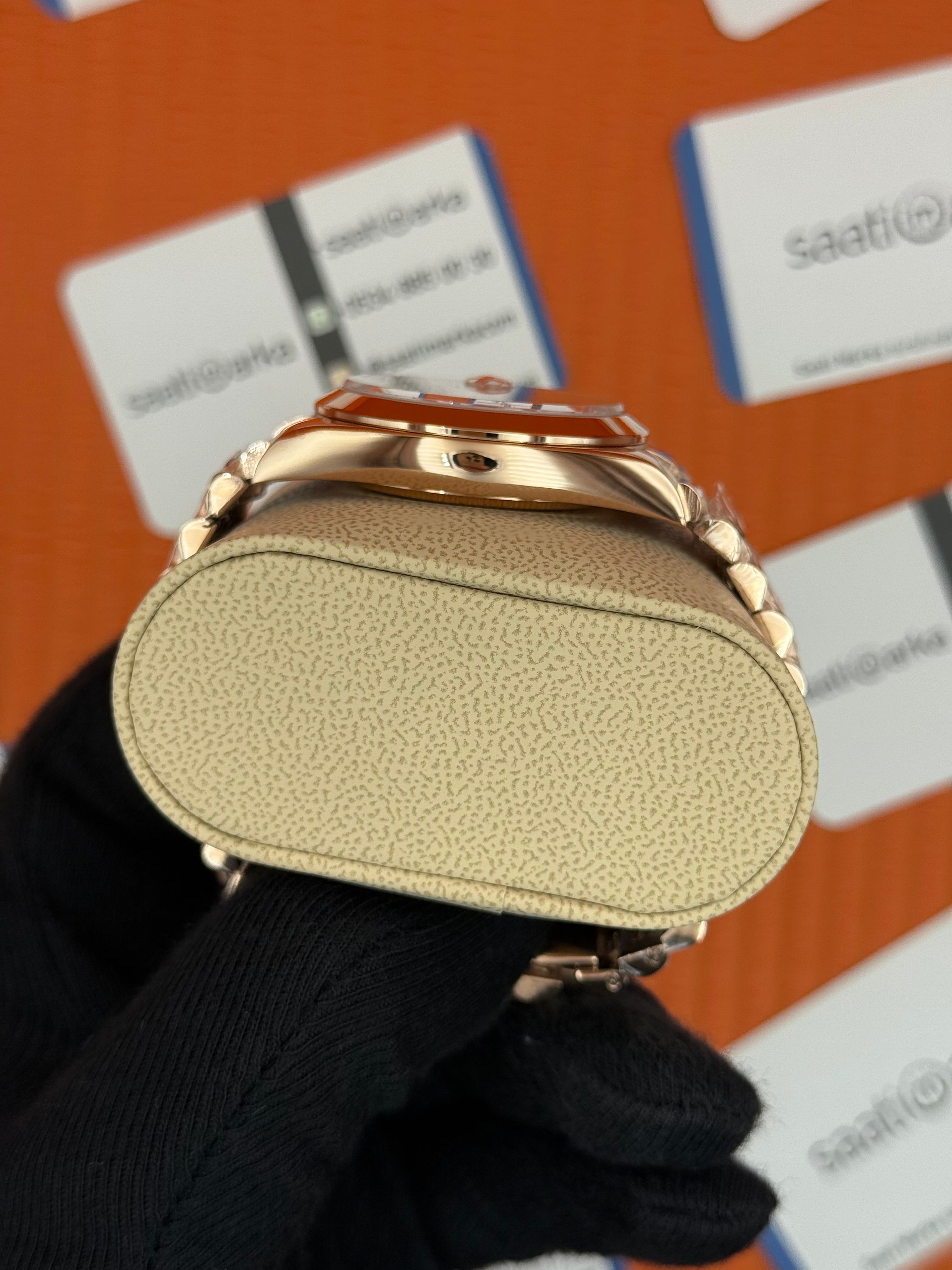 ROLEX Day Date kahverengi desenli kadran rose kasa-kordon oyster