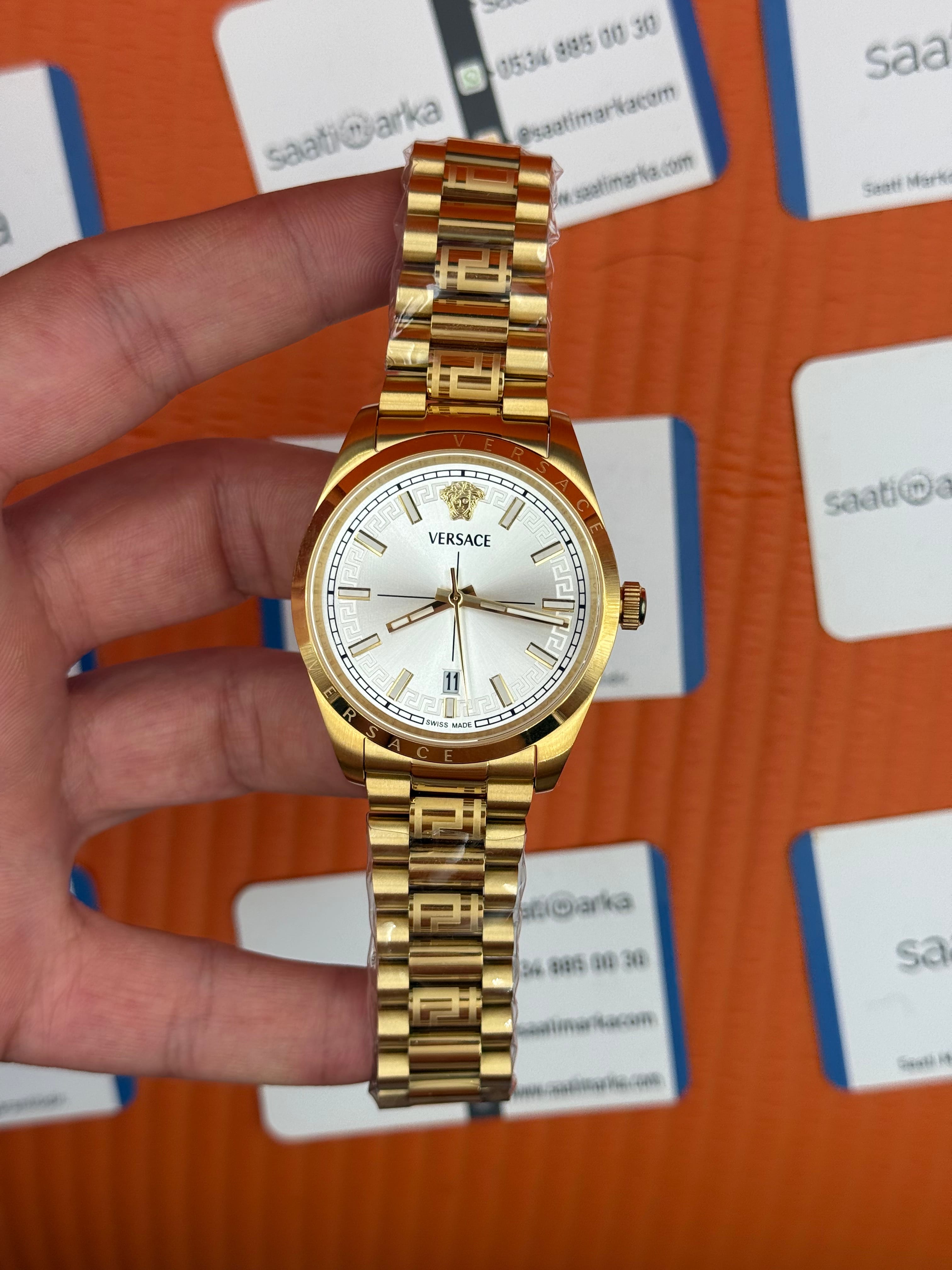 VERSACE 40mm beyaz kadran gold kasa kordon erkek kol saati