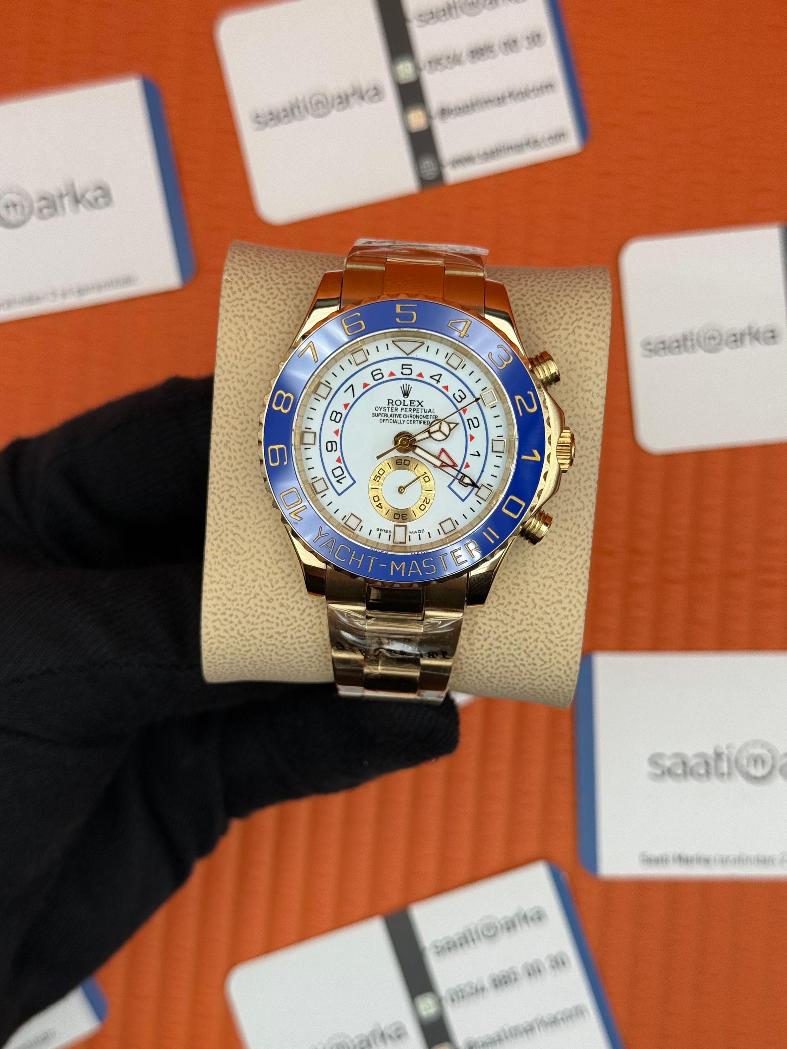 ROLEX Yacht Master oyster white dial blue bezel gold kasa-kordon