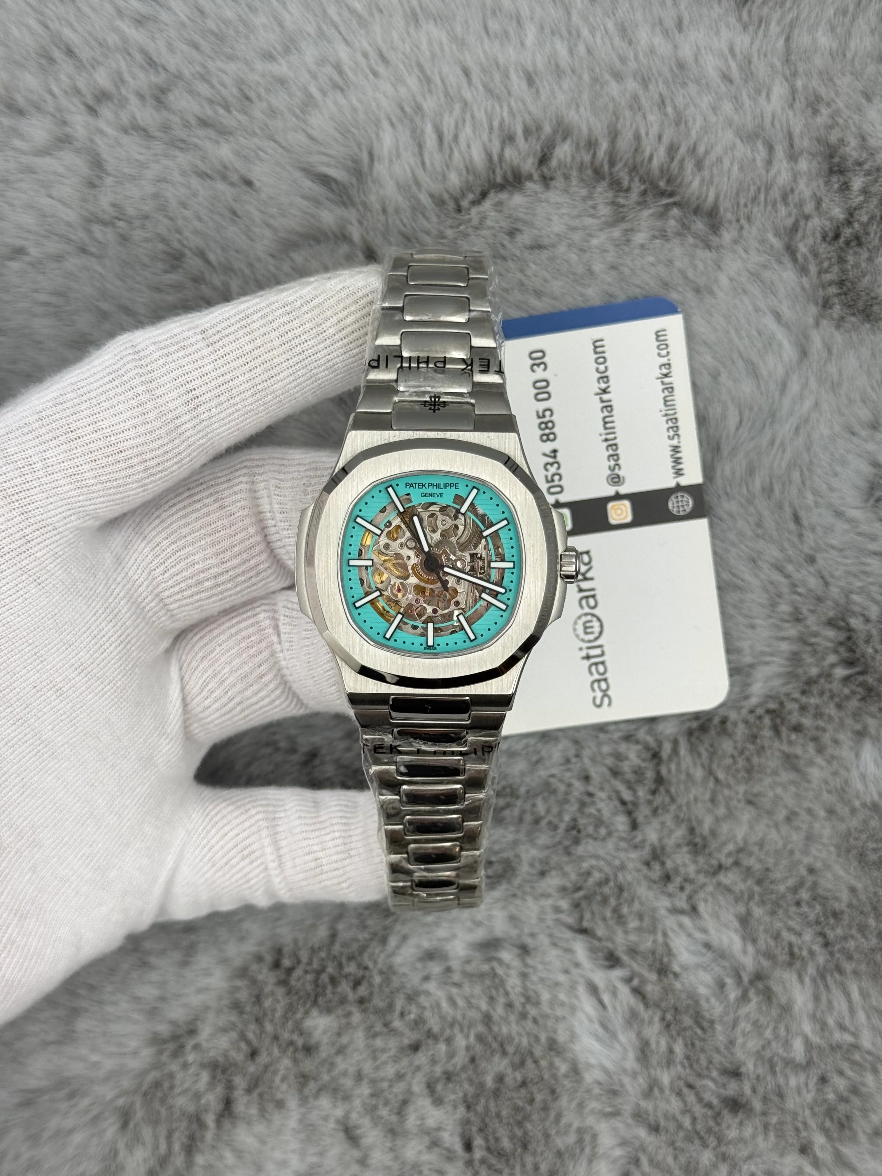 置物 Patek philippe PATEK PHILIPPE SKELETON BEYAZ KADRAN SİLVER KASA-KORDON