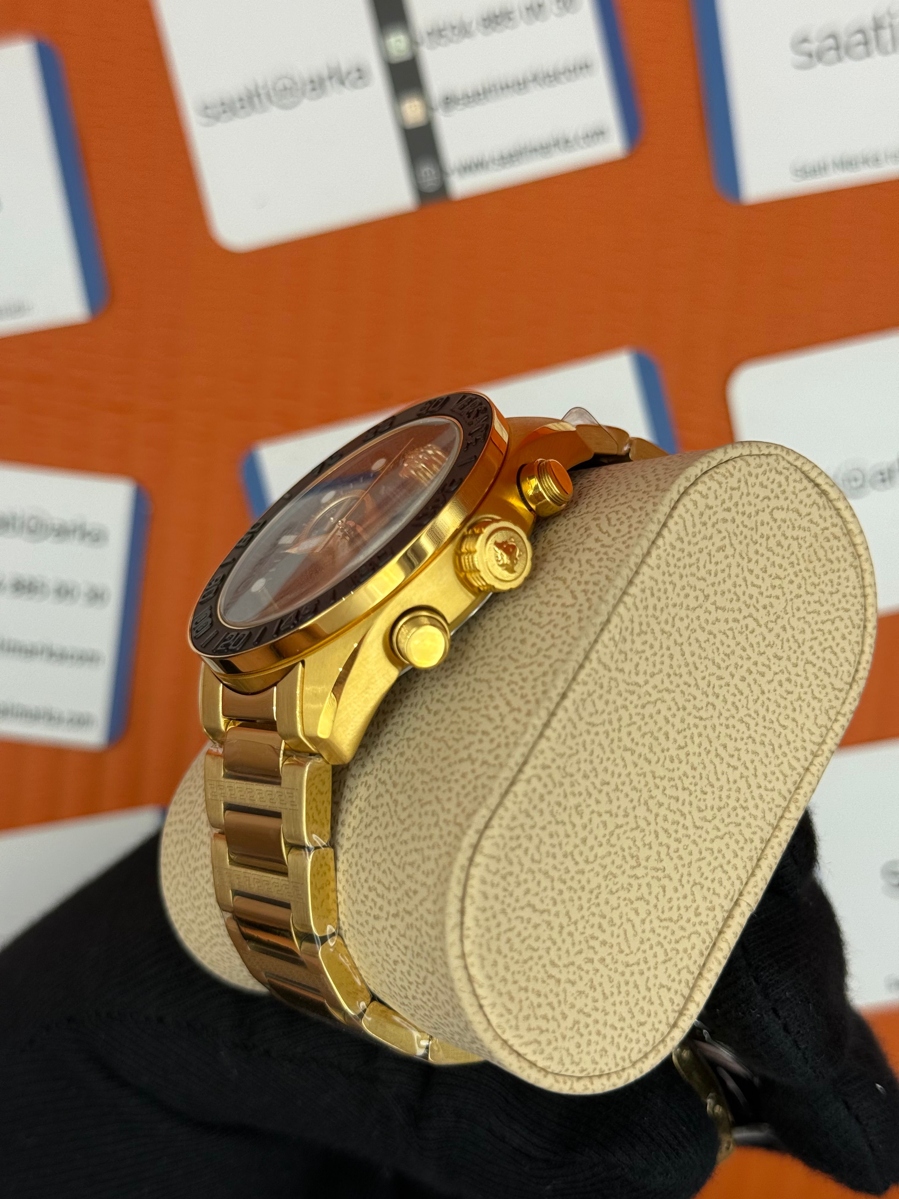 VERSACE siyah kadran gold kasa kordon siyah bezel erkek kol saati