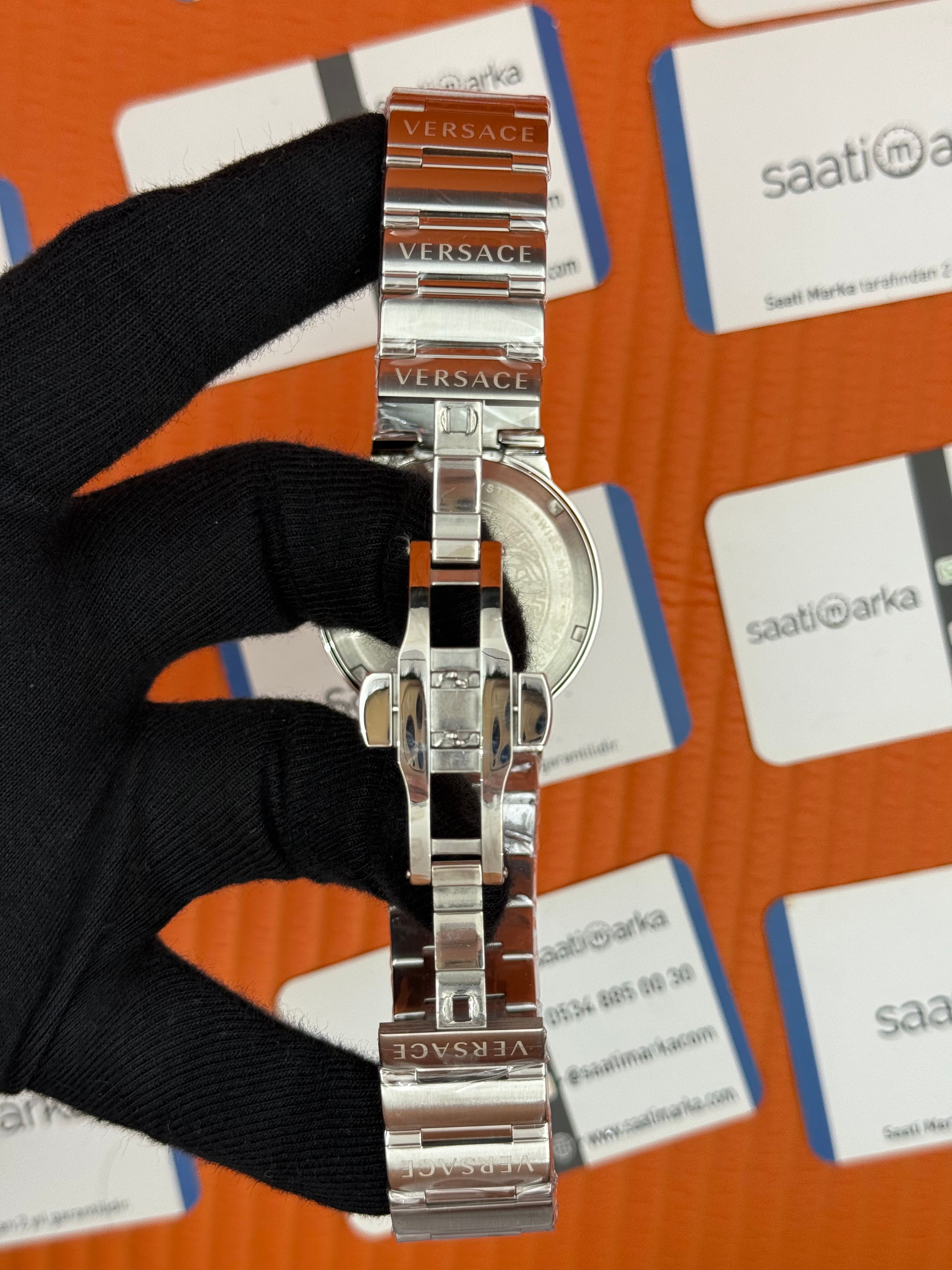 VERSACE mavi kadran silver kasa kordon erkek kol saati