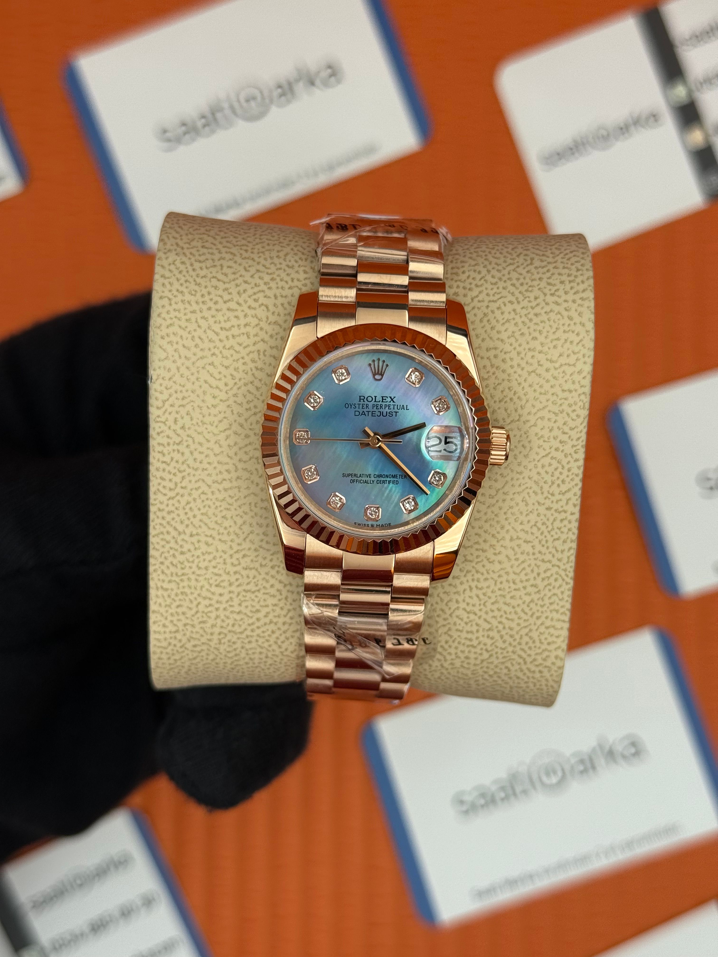 ROLEX datejust 31mm maci sedefli kadran rose kasa kordon president 