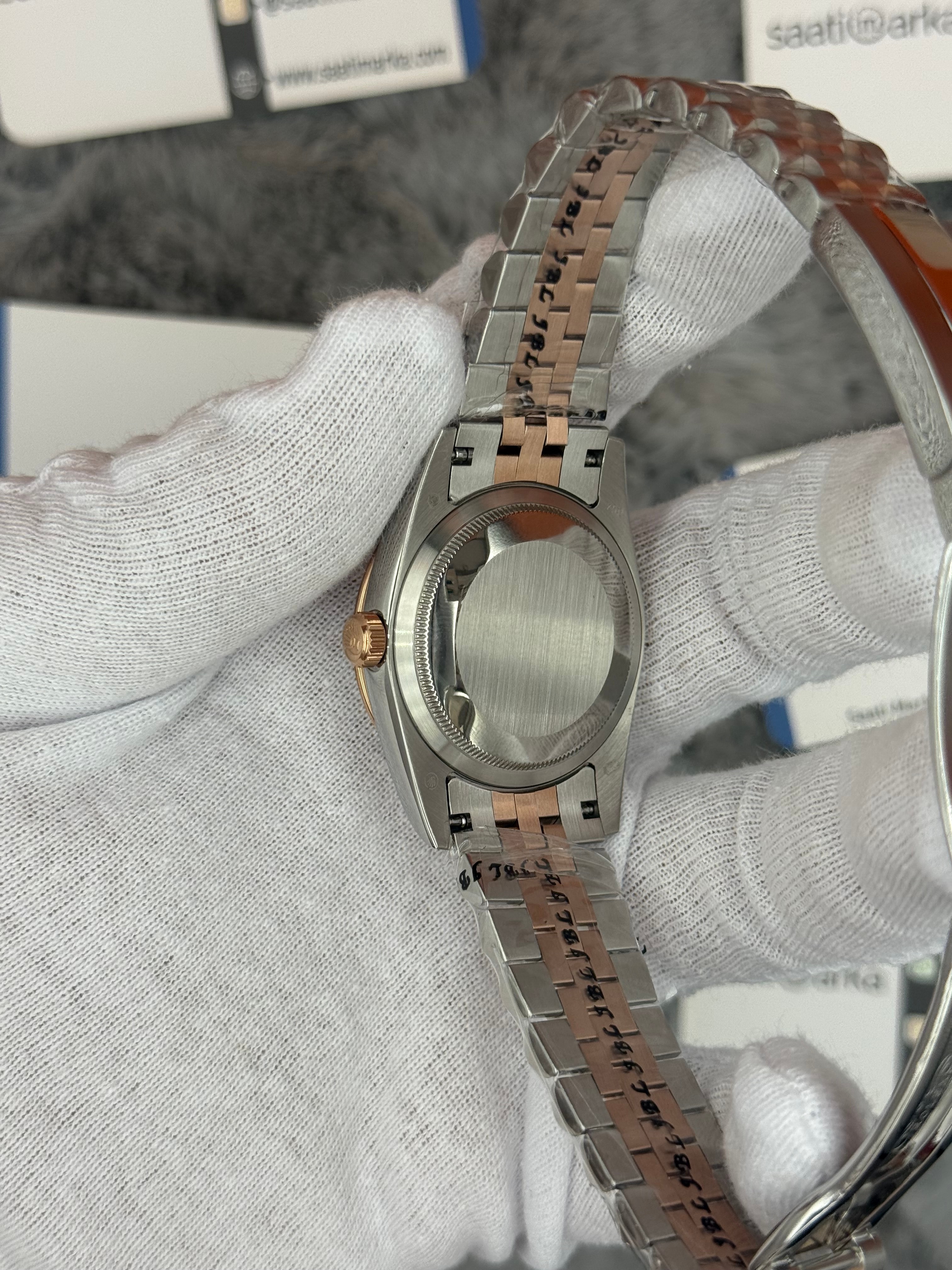 ROLEX Datejust 36mm beyaz kadran taşlı bezel silver kasa rose silver jubilee kordon