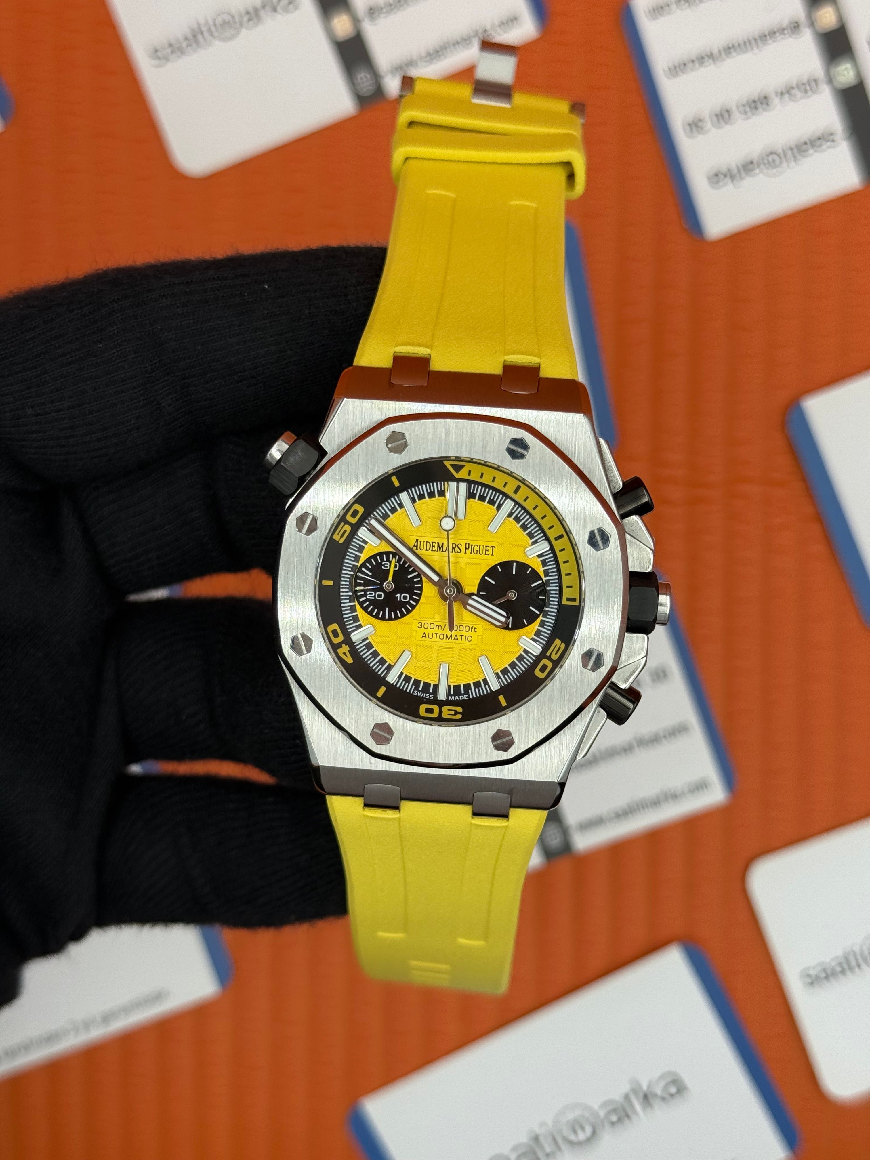 AUDEMARS PİGUET ROYAL OAK CHRONOGRAPH SARI KADRAN KAUÇUK SARI KORDON