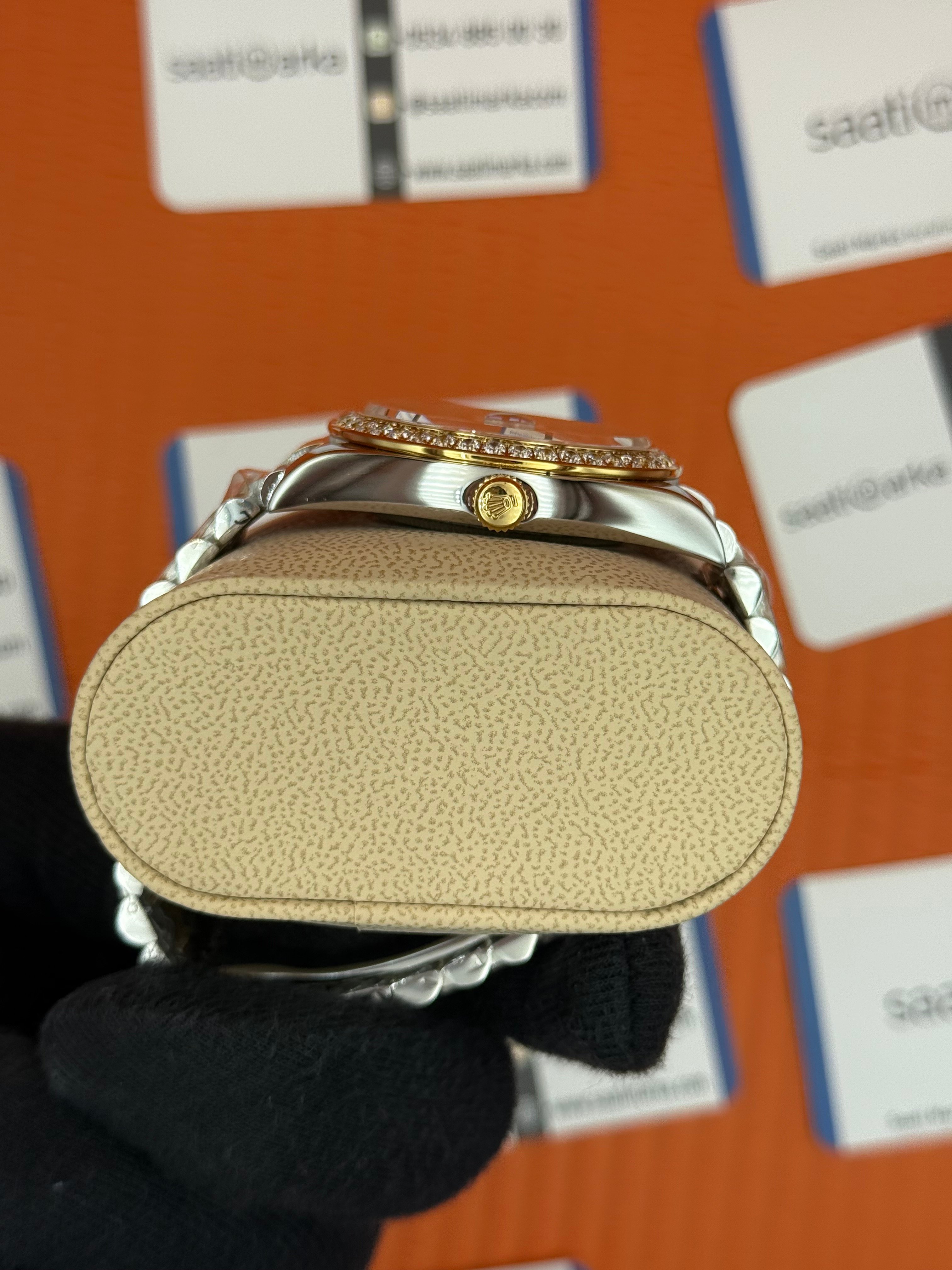 ROLEX Day Date taşlı kadran-bezel gold silver president kordon