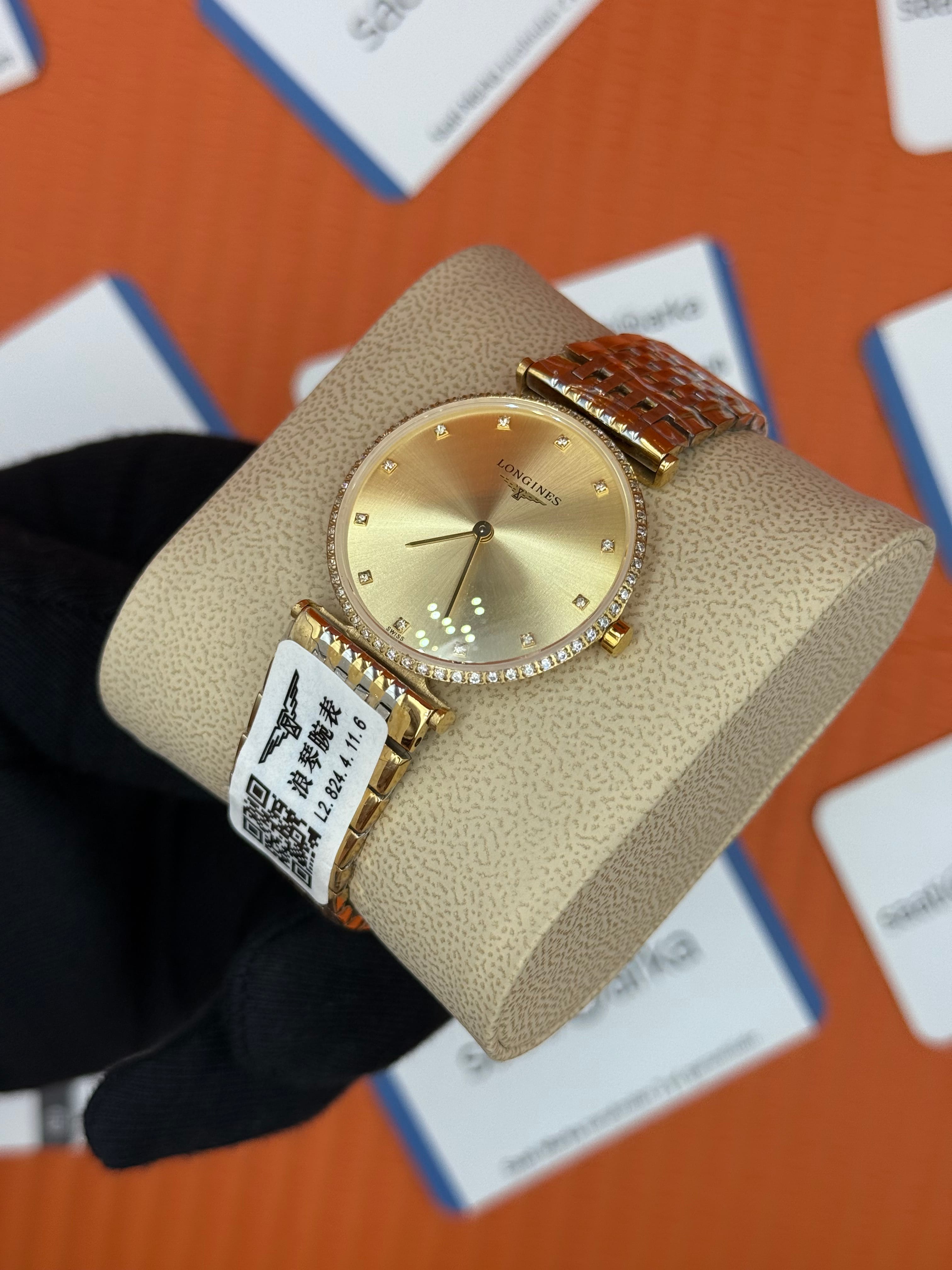 LONGINE şampanya baget taşlı kadran taşlı bezel gold silver kordon kadın kol saati