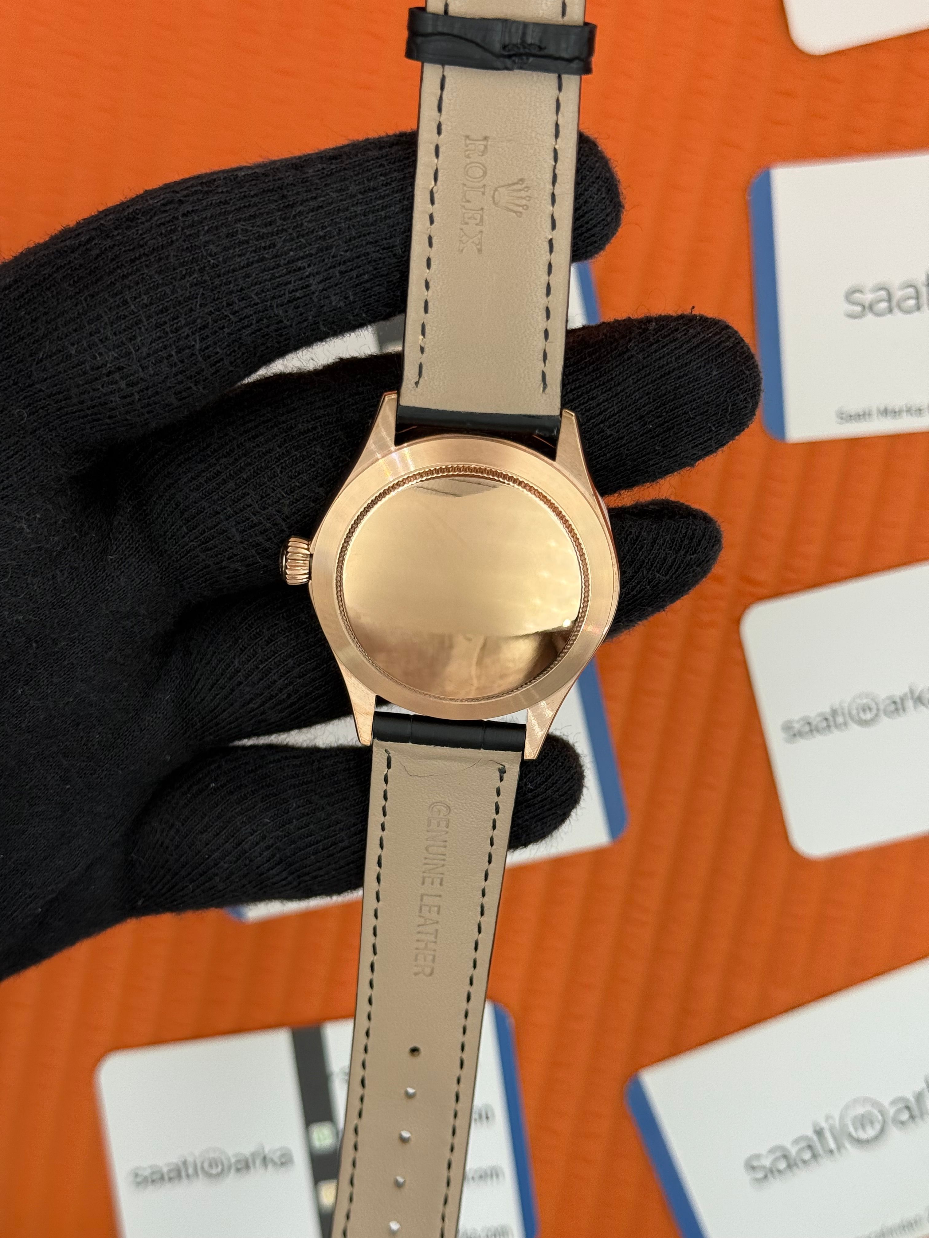 ROLEX Cellini rose kasa siyah kadran siyah deri kordon