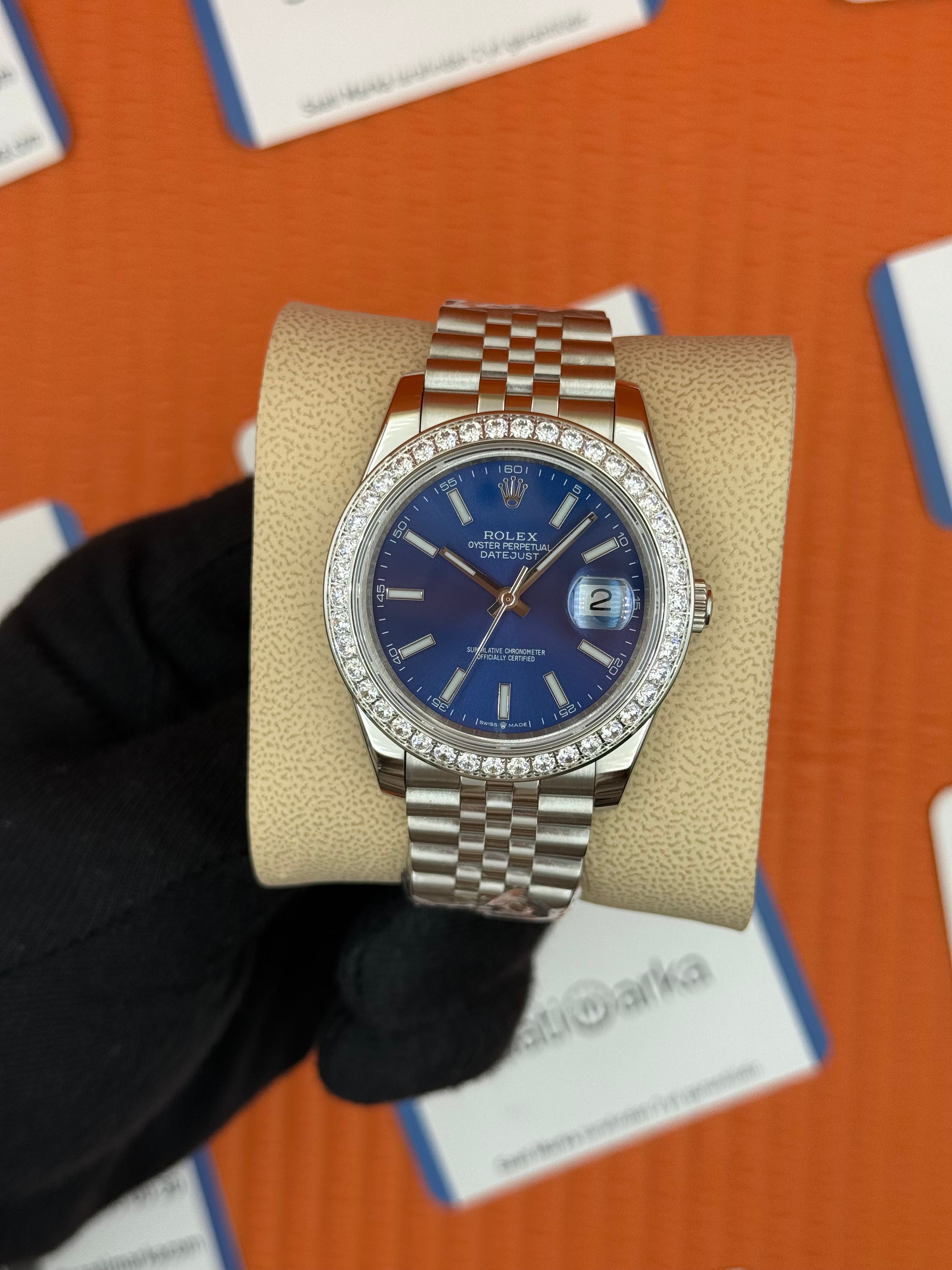 ROLEX Datejust taşlı bezel blue dial silver jubilee kordon