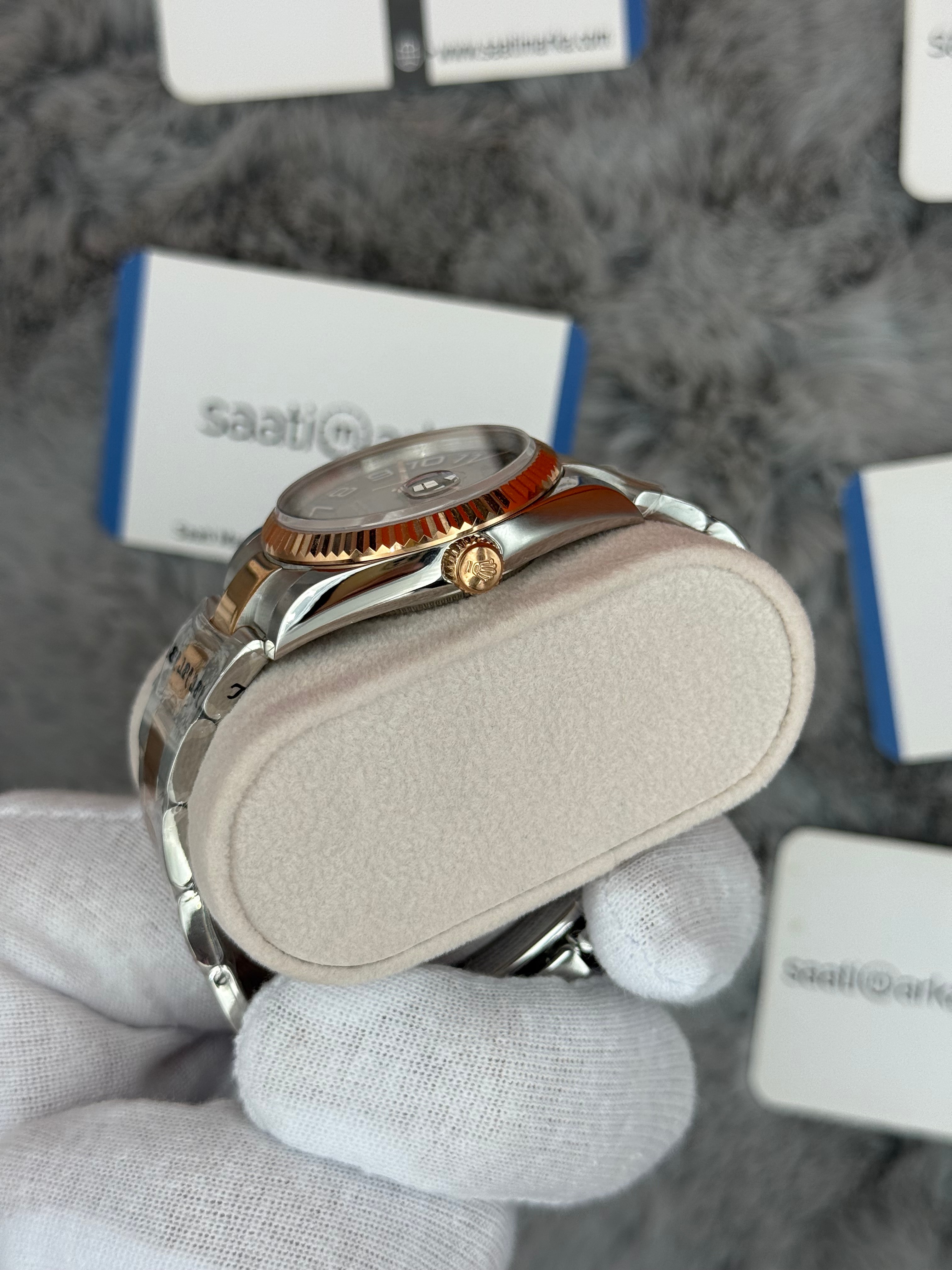 ROLEX Datejust 36mm kahverengi kadran silver kasa rose silver oyster kordon 