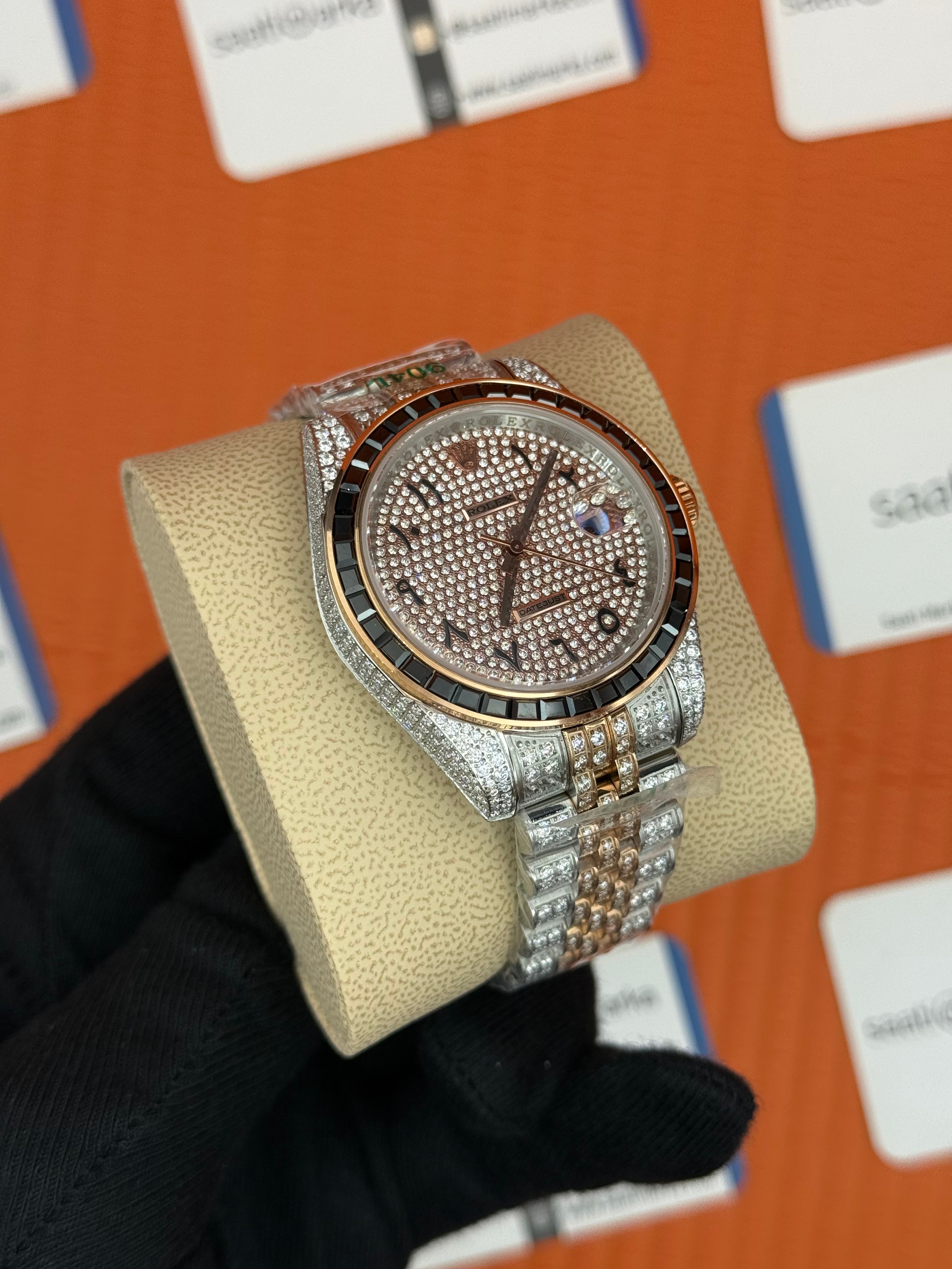ROLEX datejust arabic dial full diamond 41mm rose silver 