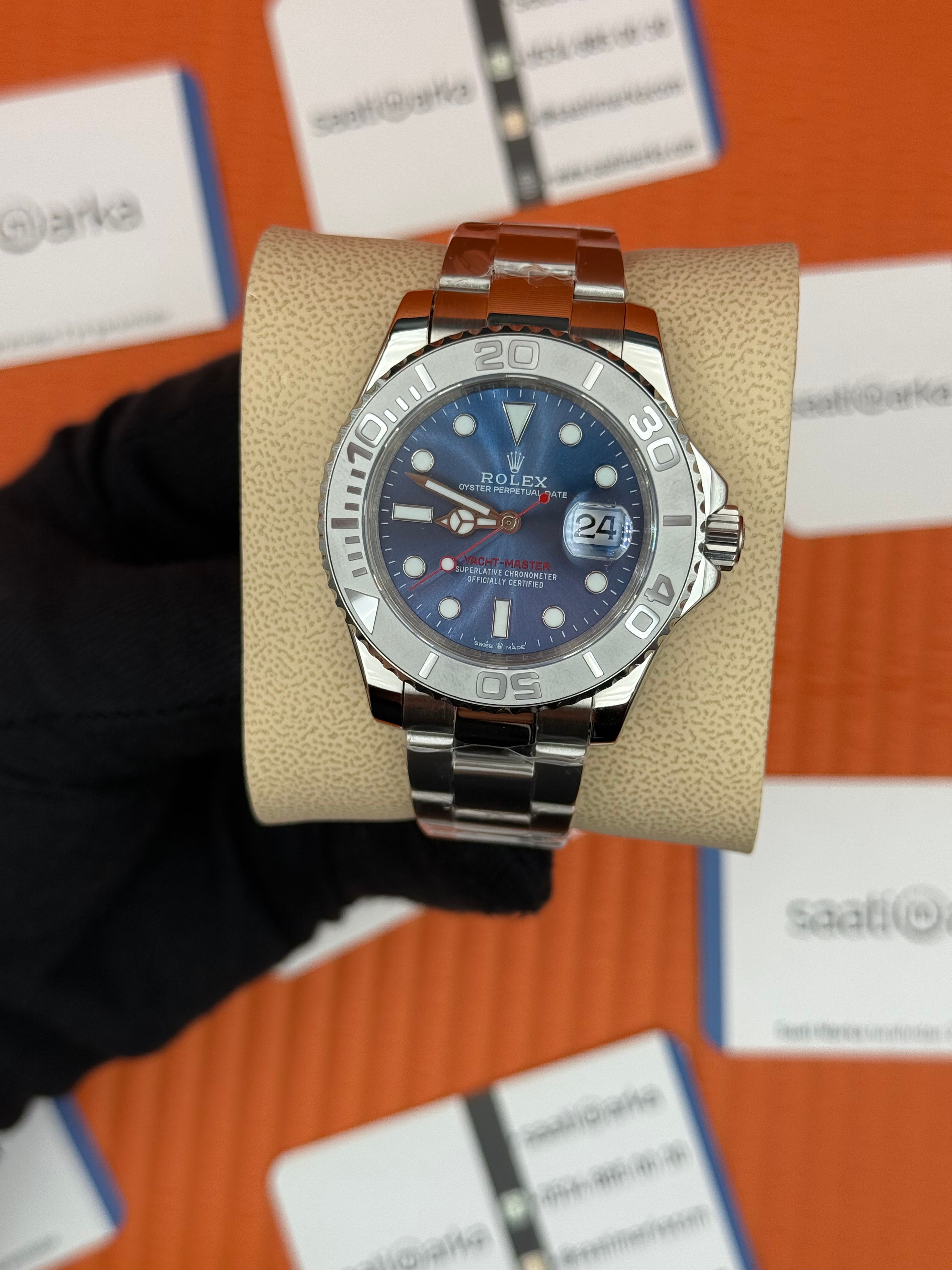 ROLEX Yacht Master oyster blue dial silver kasa-kordon