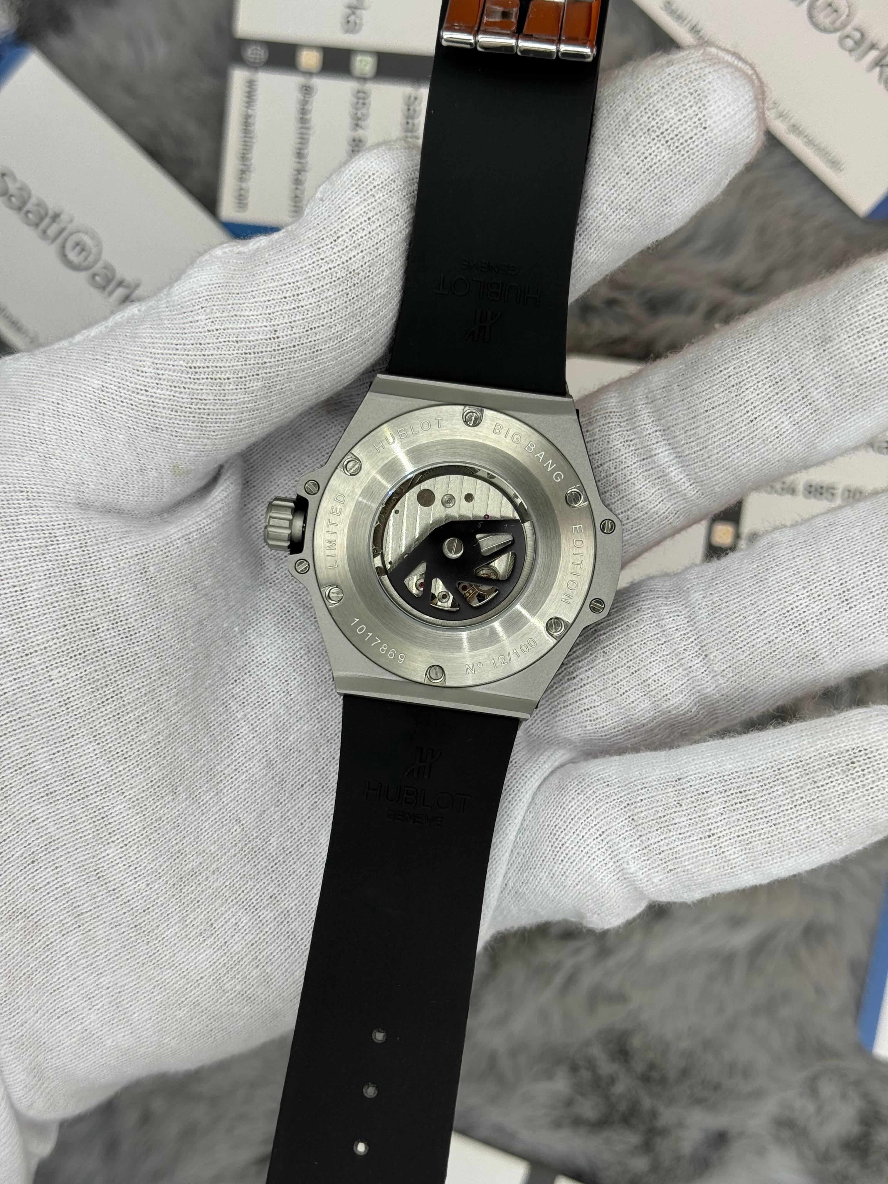 HUBLOT big bang tourbillon 42mm silver kasa gri akuçuk kordon erkek kol saati