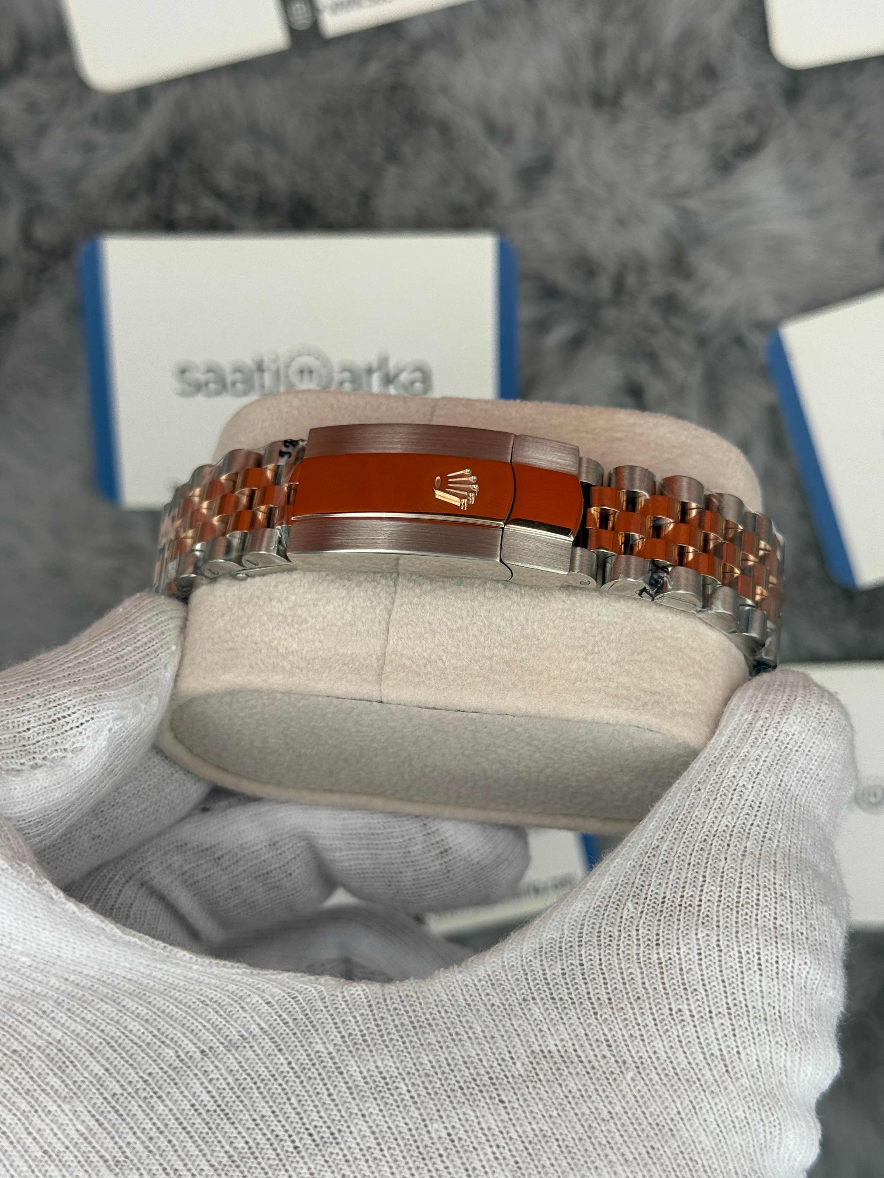 ROLEX Datejust 35mm gri kadran taşlı bezel silver kasa rose silver jubilee kordon