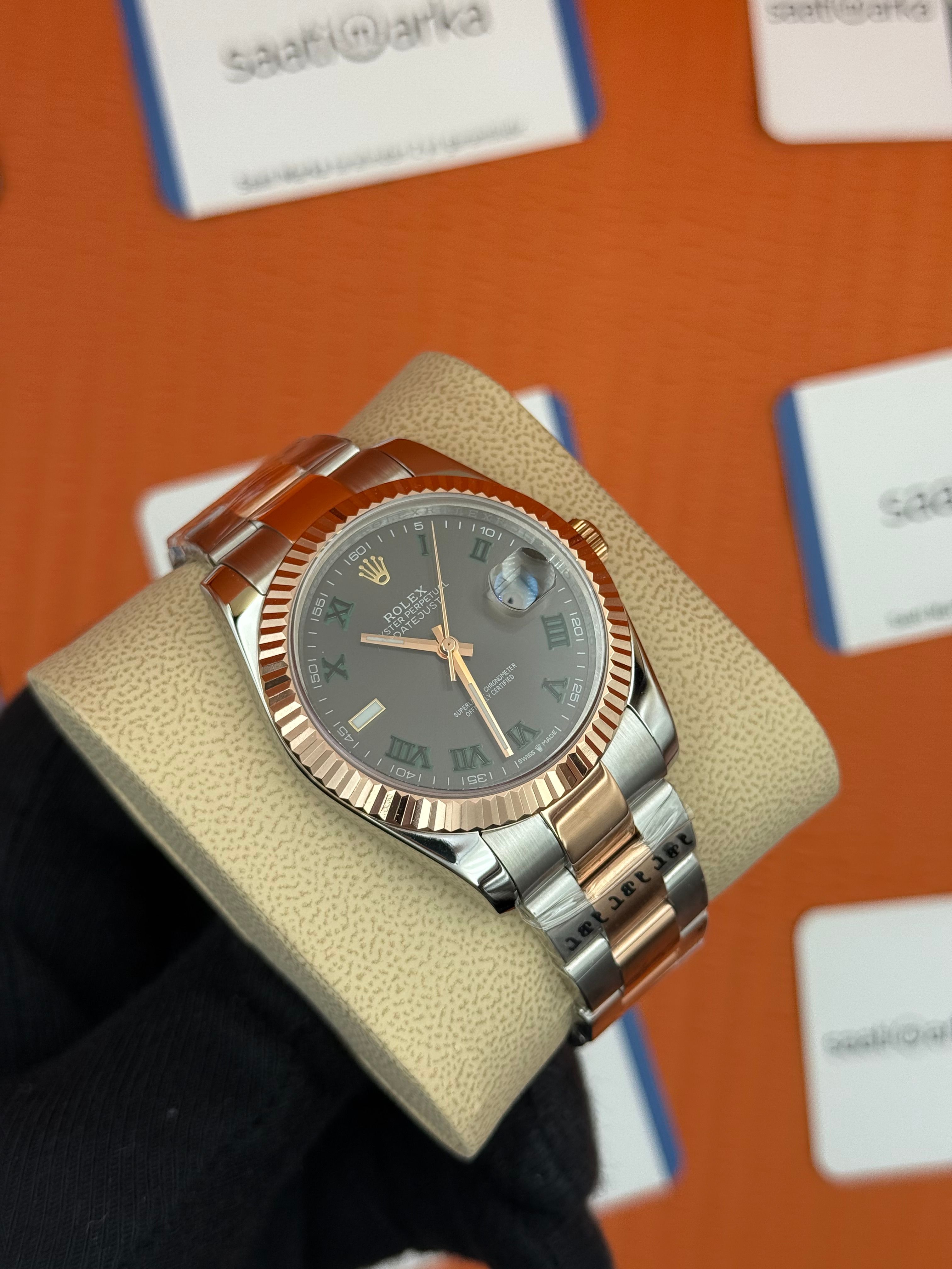 ROLEX Datejust wimbledon grey dial rose-silver oyster kordon