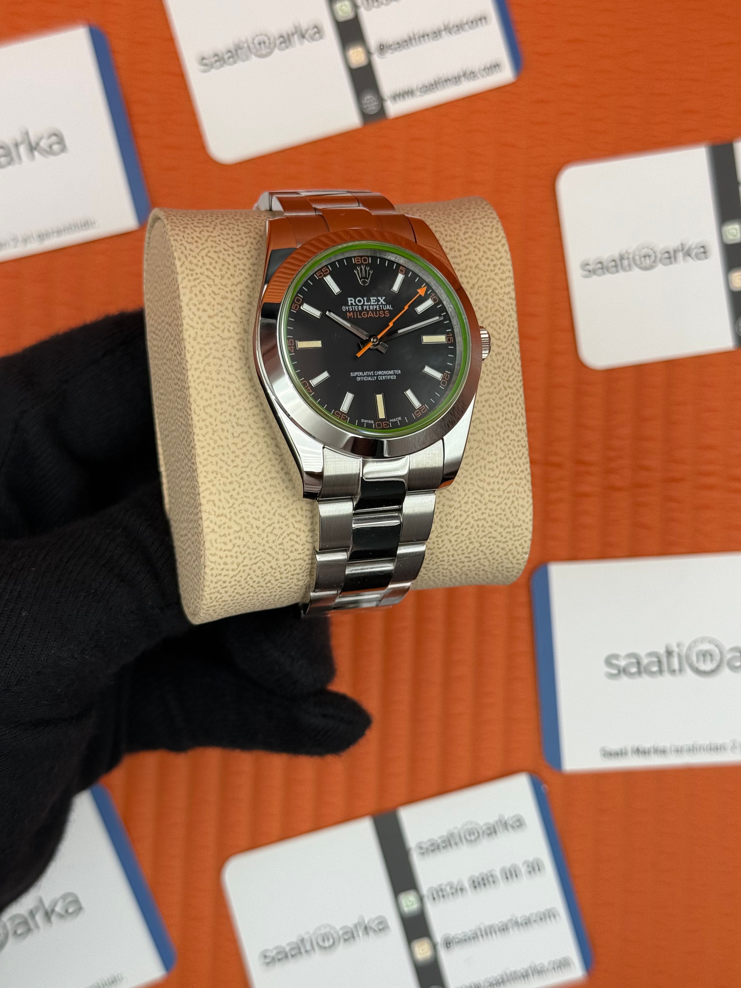 ROLEX Milgauss siyah kadran silver kasa-kordon