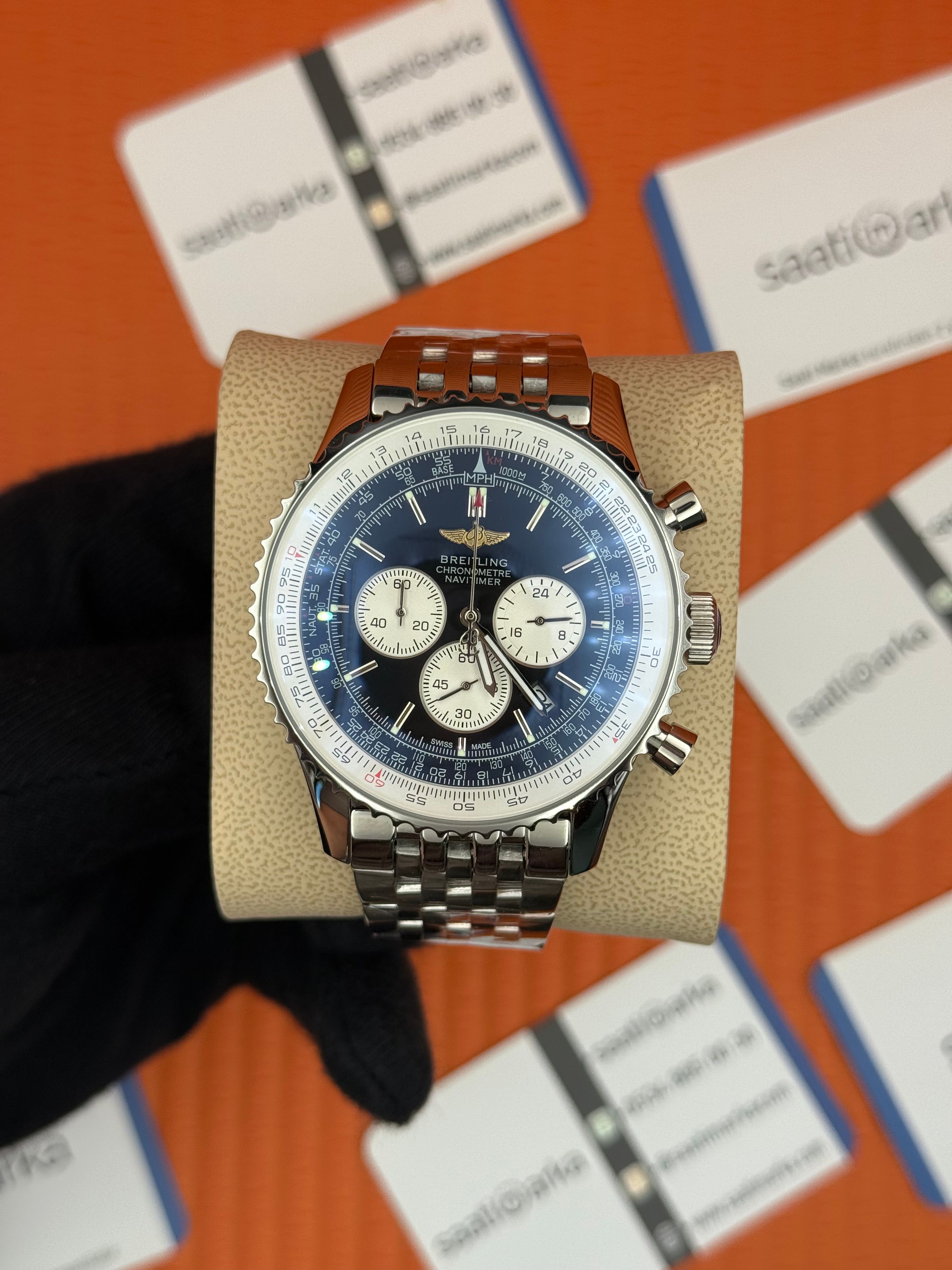 BREITLING Navitimer siyah kadran çelik kasa-kordon