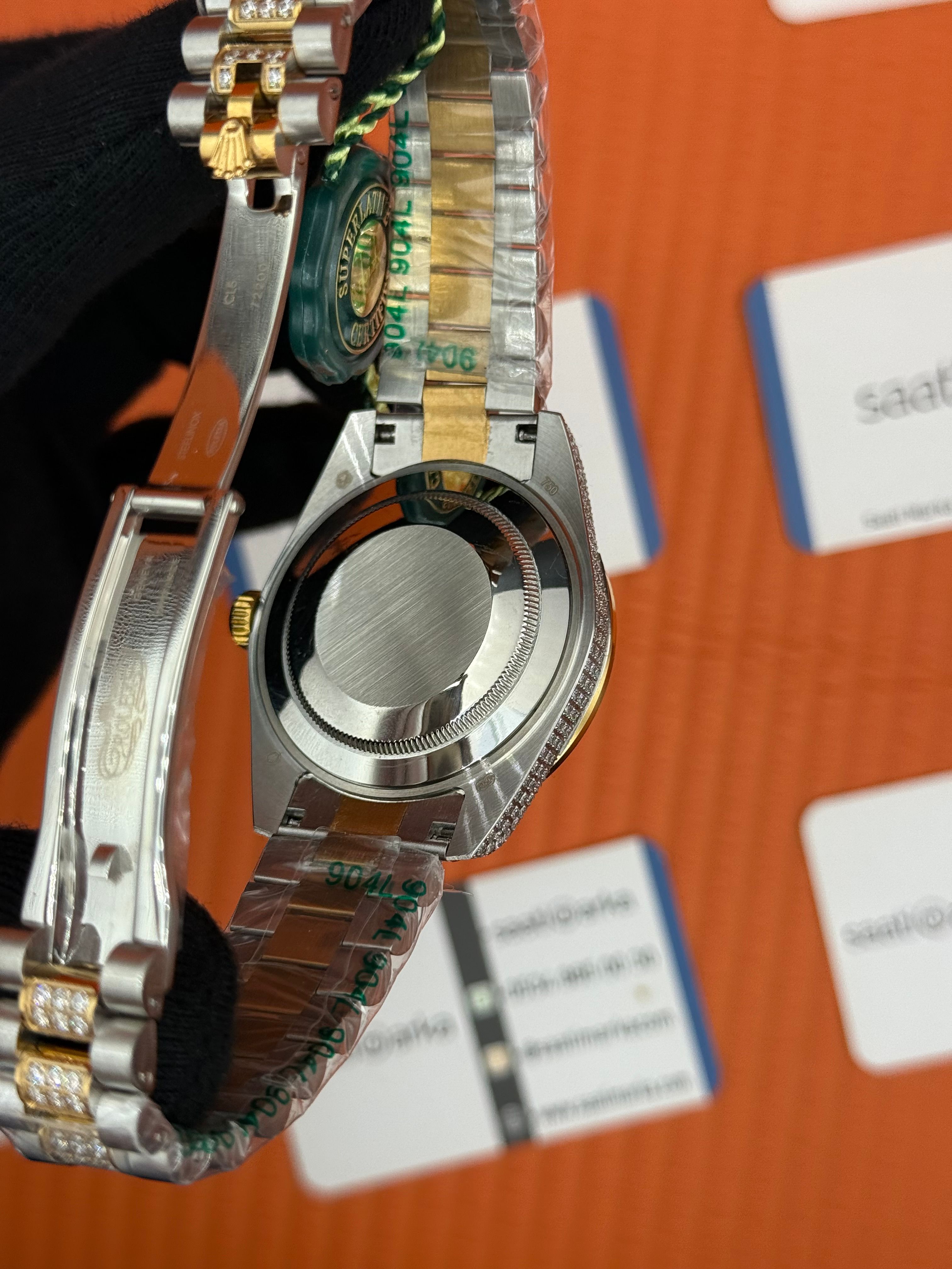 ROLEX Datejust arap rakamlı kadran taşlı kasa kordon gold silver