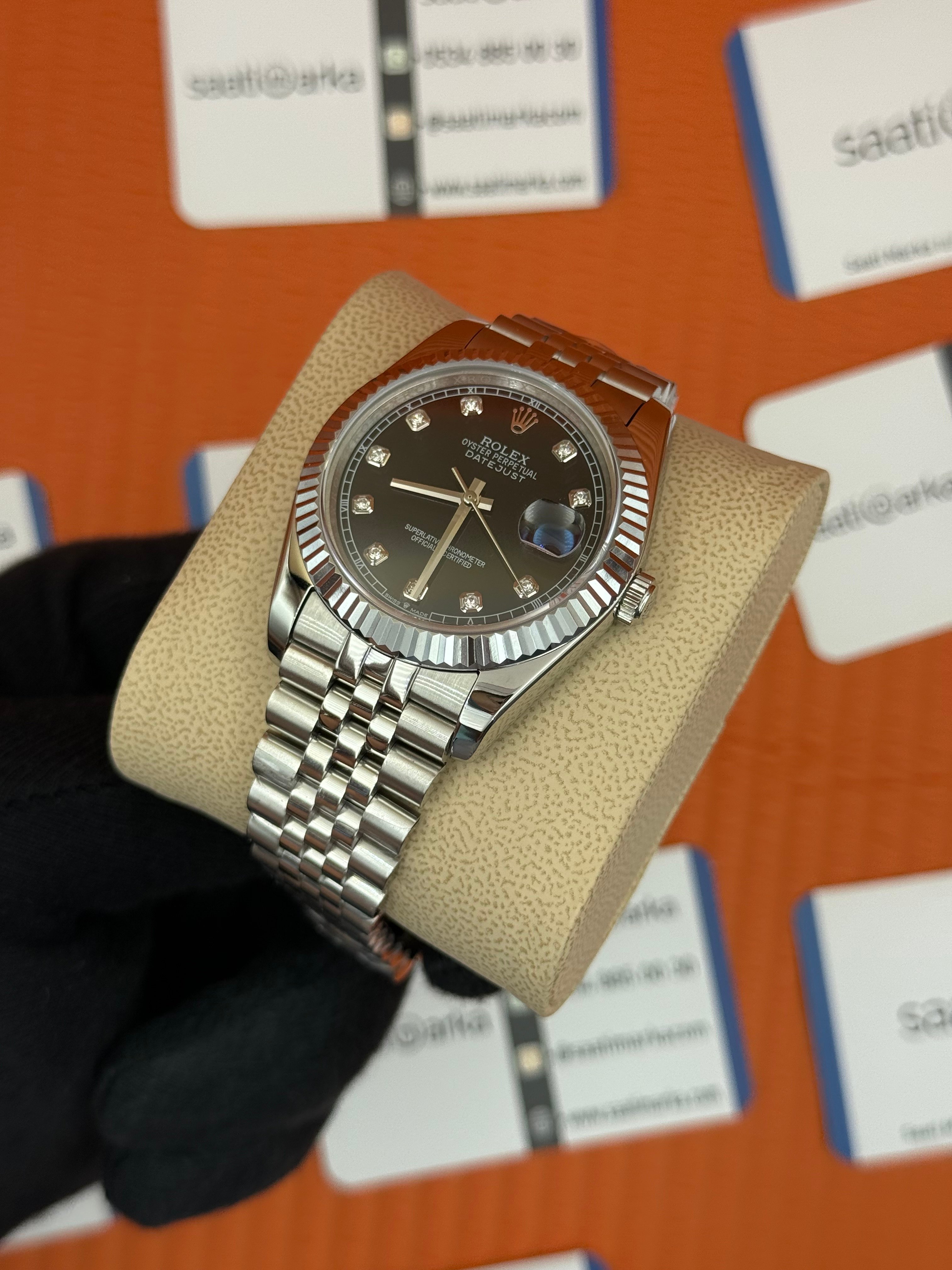 ROLEX Datejust baget taşlı black dial silver jubilee kordon