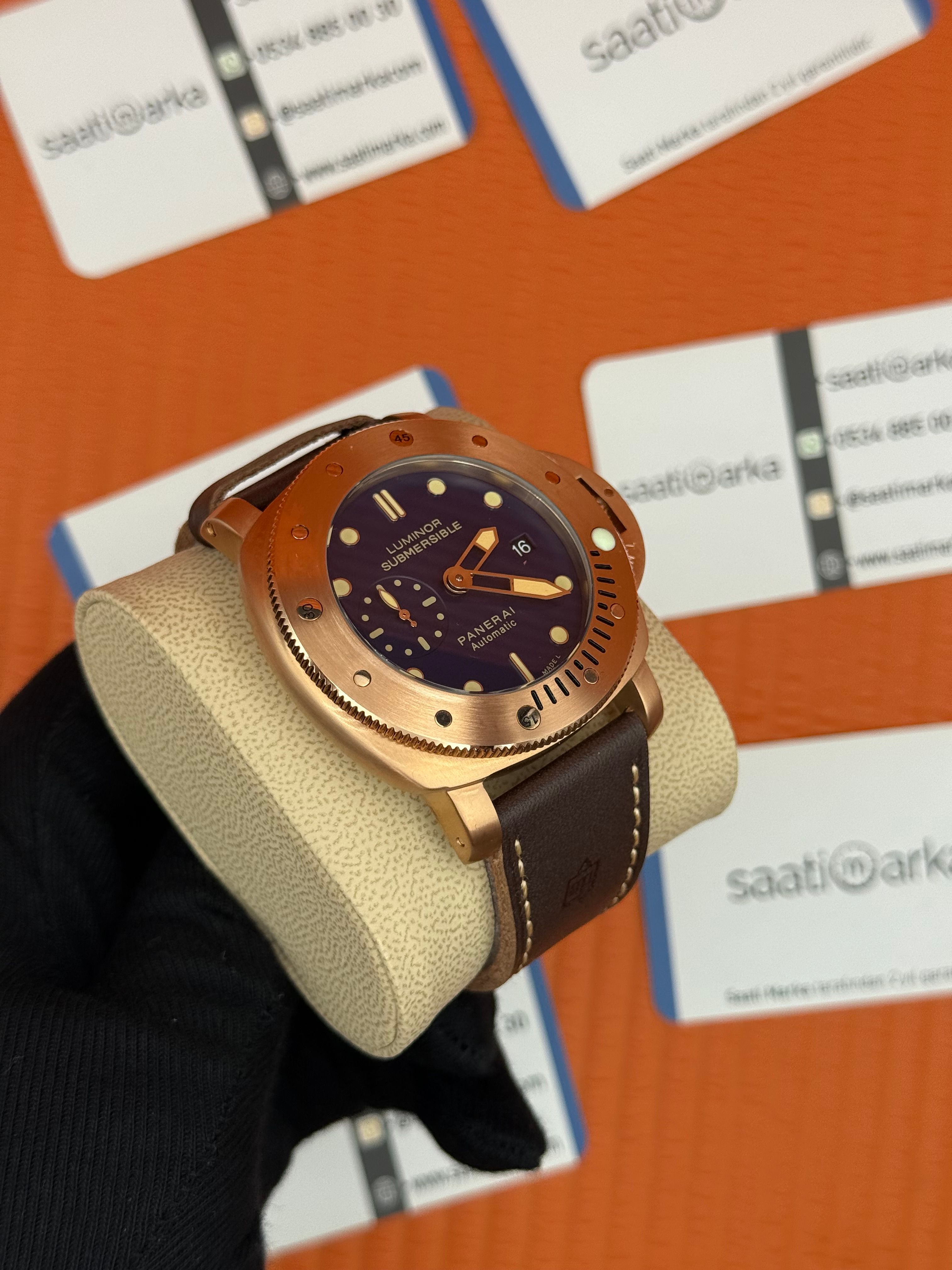 PANERAI submersible automatic kahverengi deri kordon rose kasa