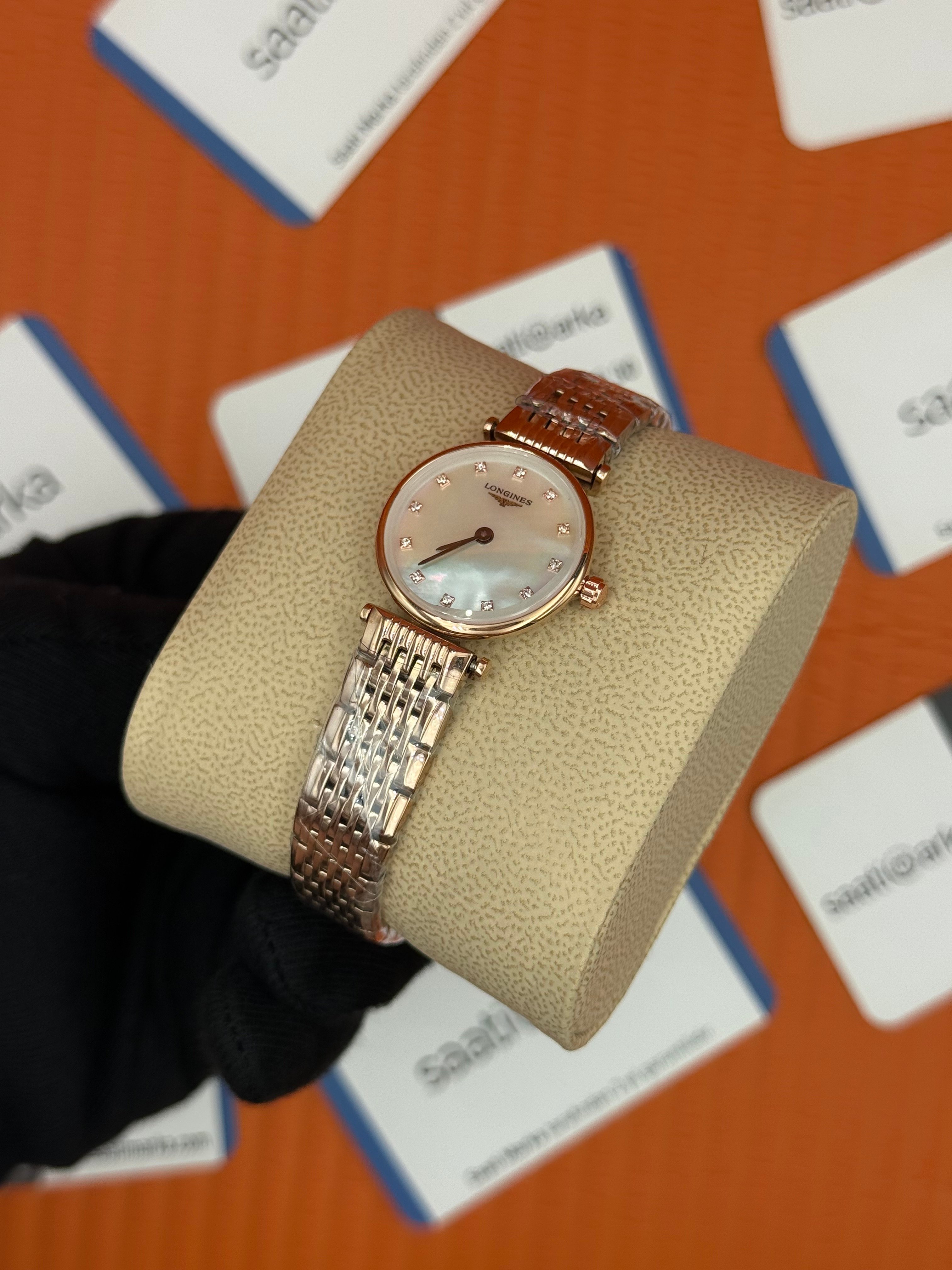 LONGINES L45121978 beyaz baget taşlı kadran  rose kasa kordon