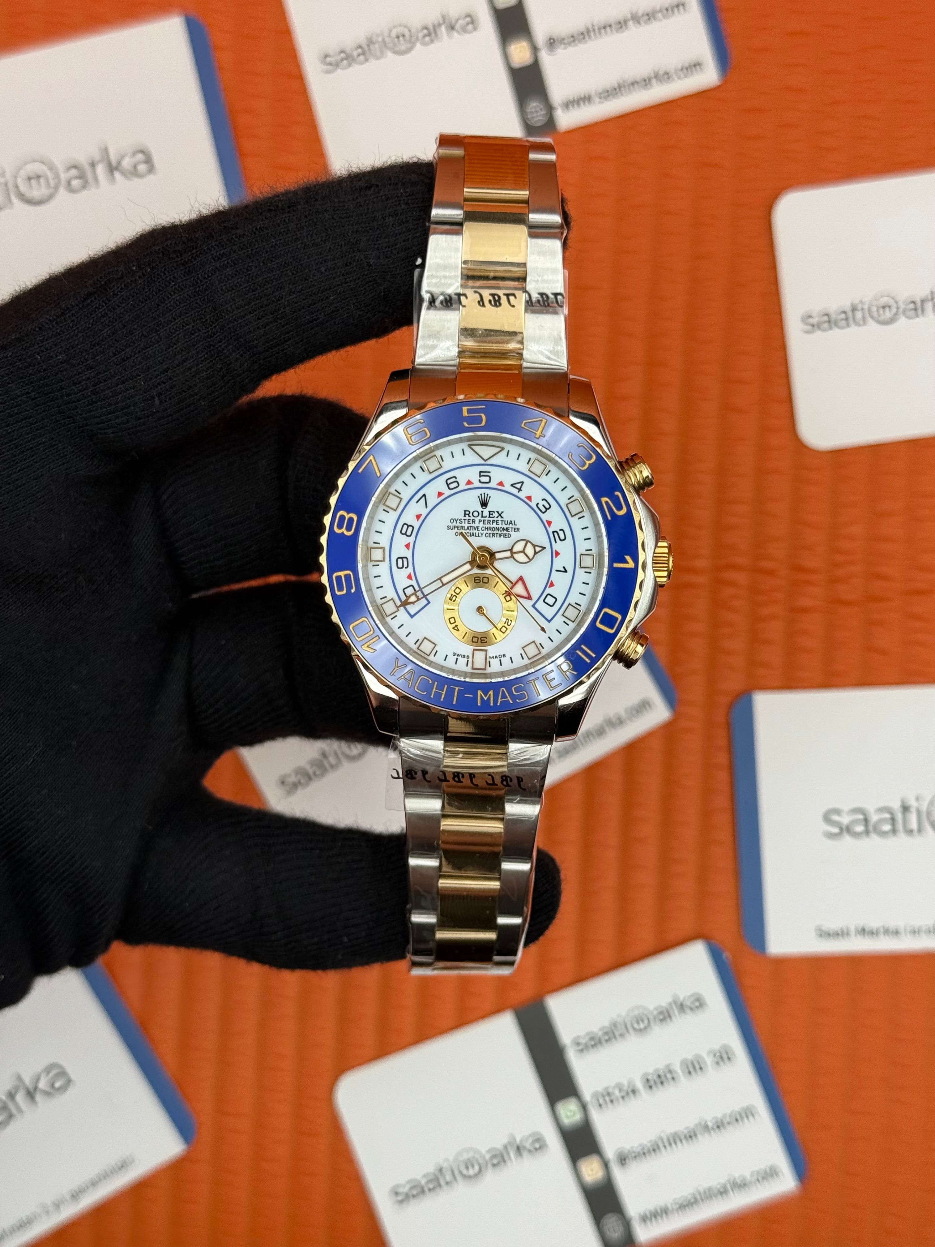 ROLEX Yacht Master white dial blue bezel gold silver kasa-kordon