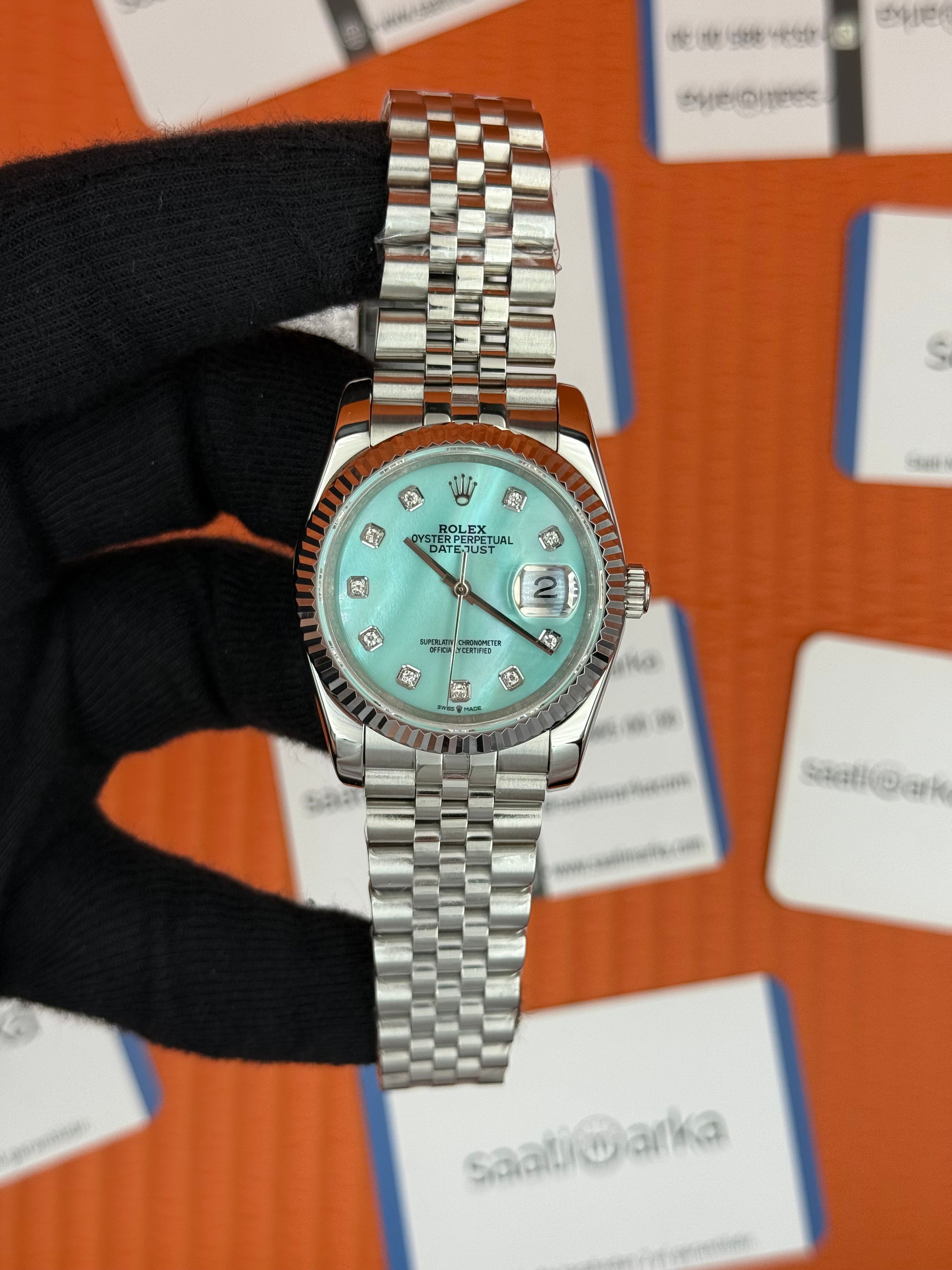 ROLEX datejust 36mm turkuaz baget taşlı kadran jubilee kordon