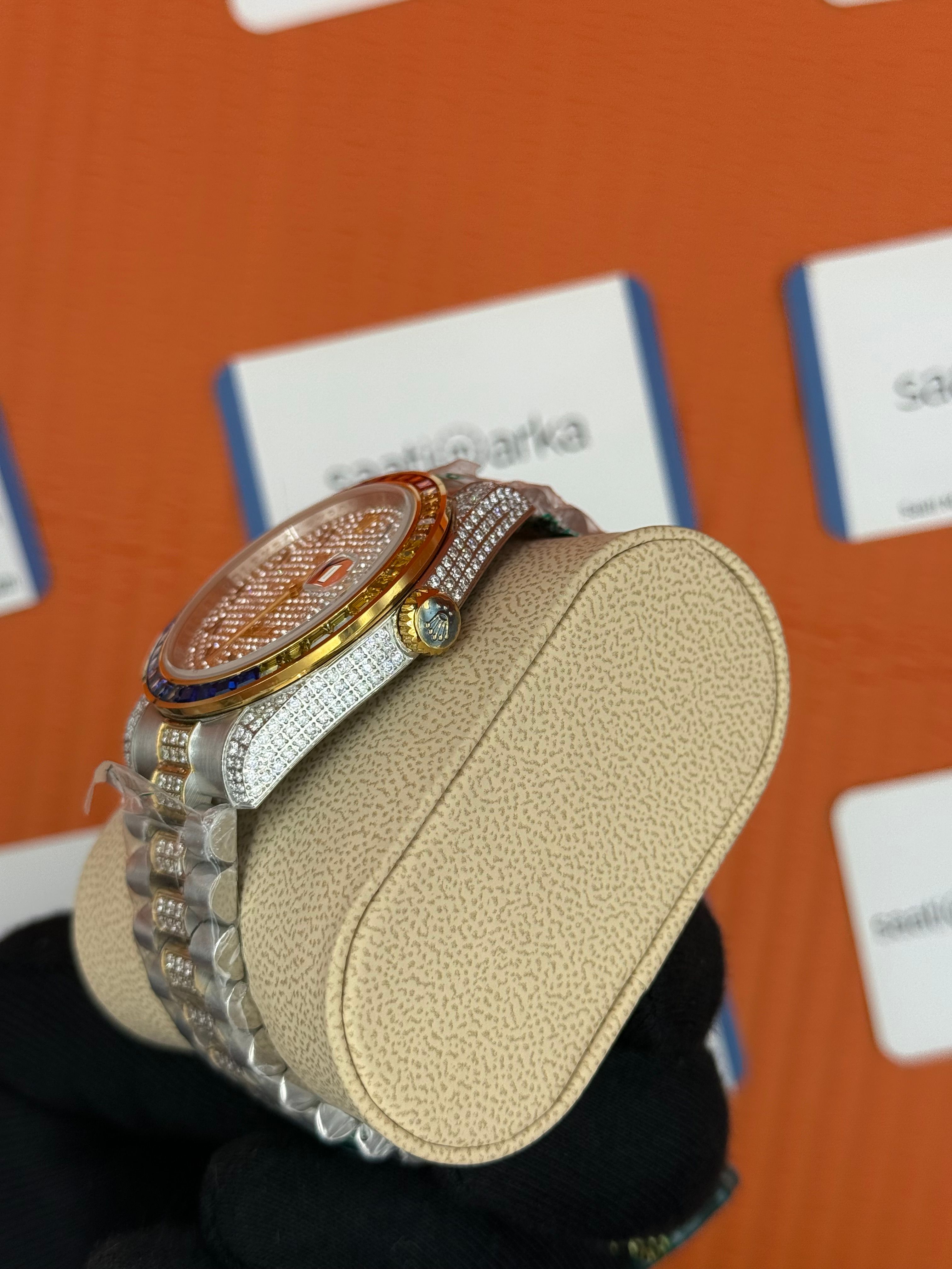 ROLEX Datejust arap rakamlı kadran taşlı kasa kordon gold silver