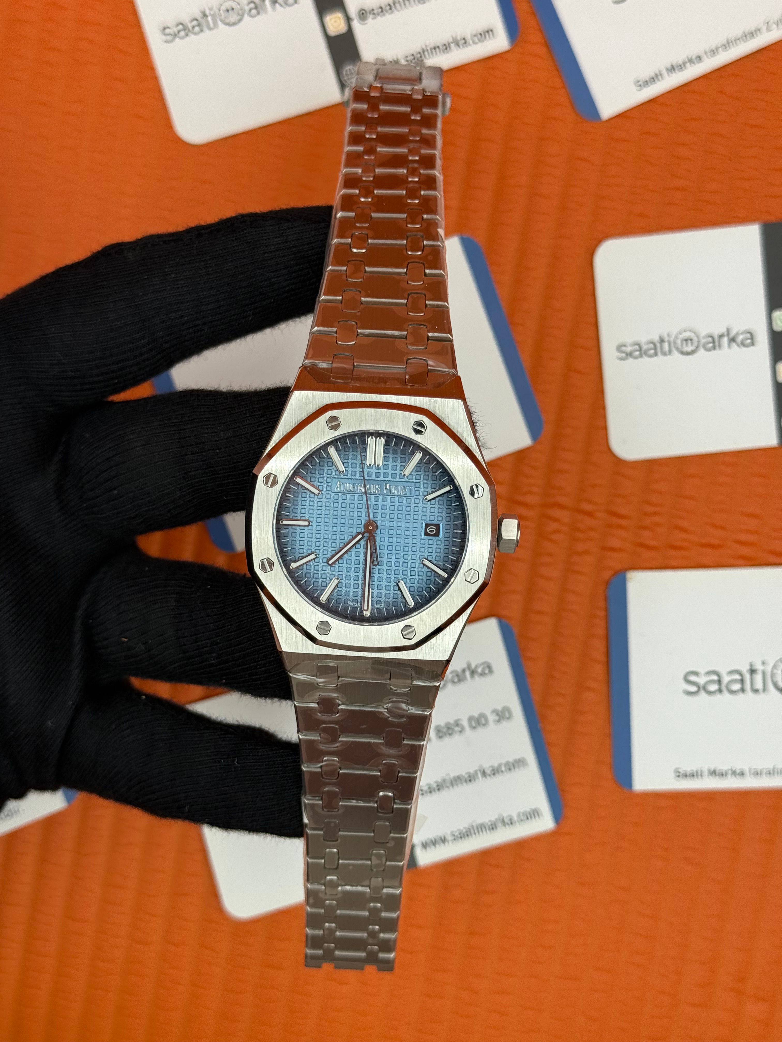 AUDEMARS PİGUET BUZ MAVİSİ KADRAN SİLVER KASA KORDON AUTOMATİK MEKANİZMA 
