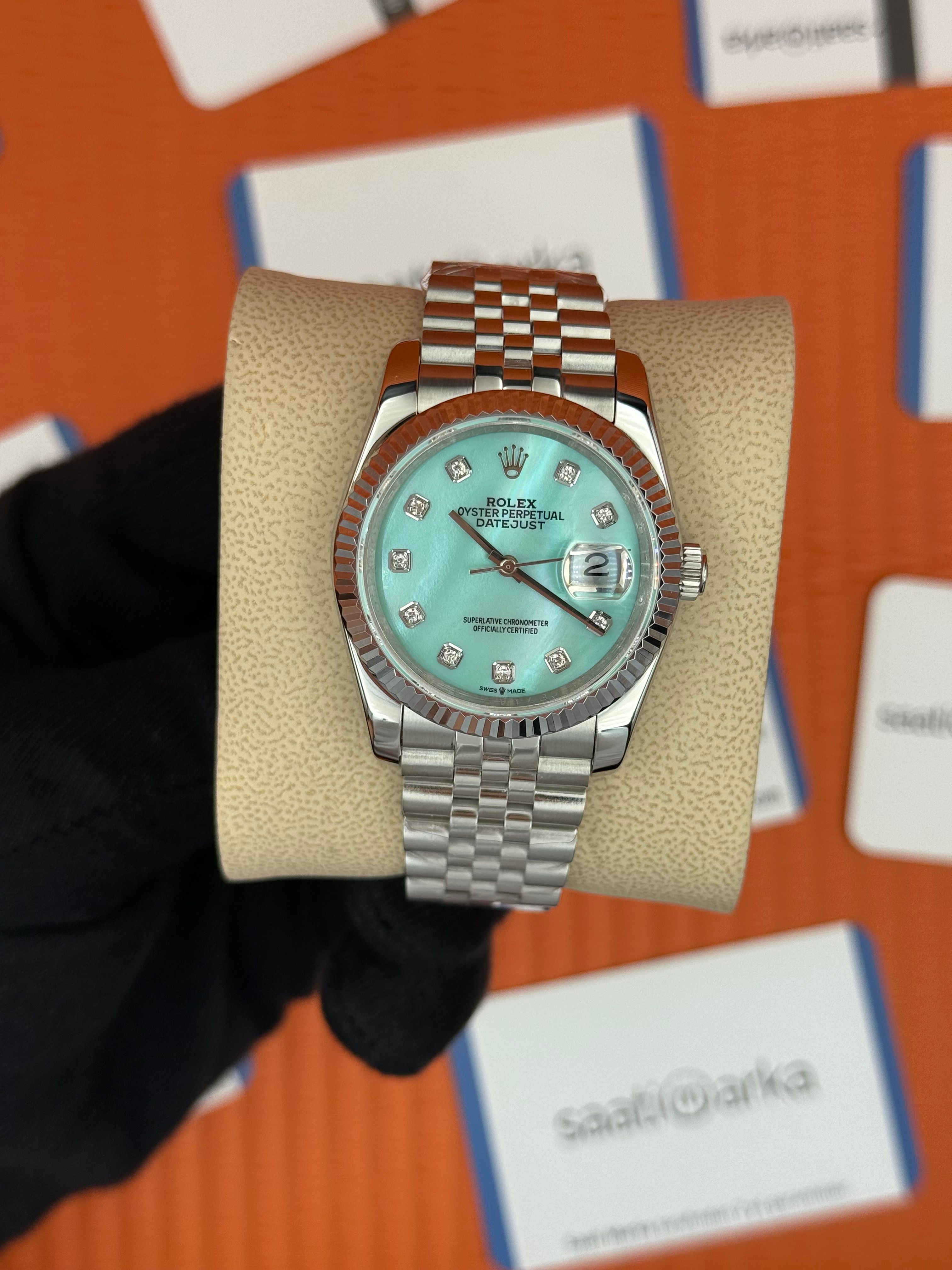 ROLEX datejust 36mm turkuaz baget taşlı kadran jubilee kordon