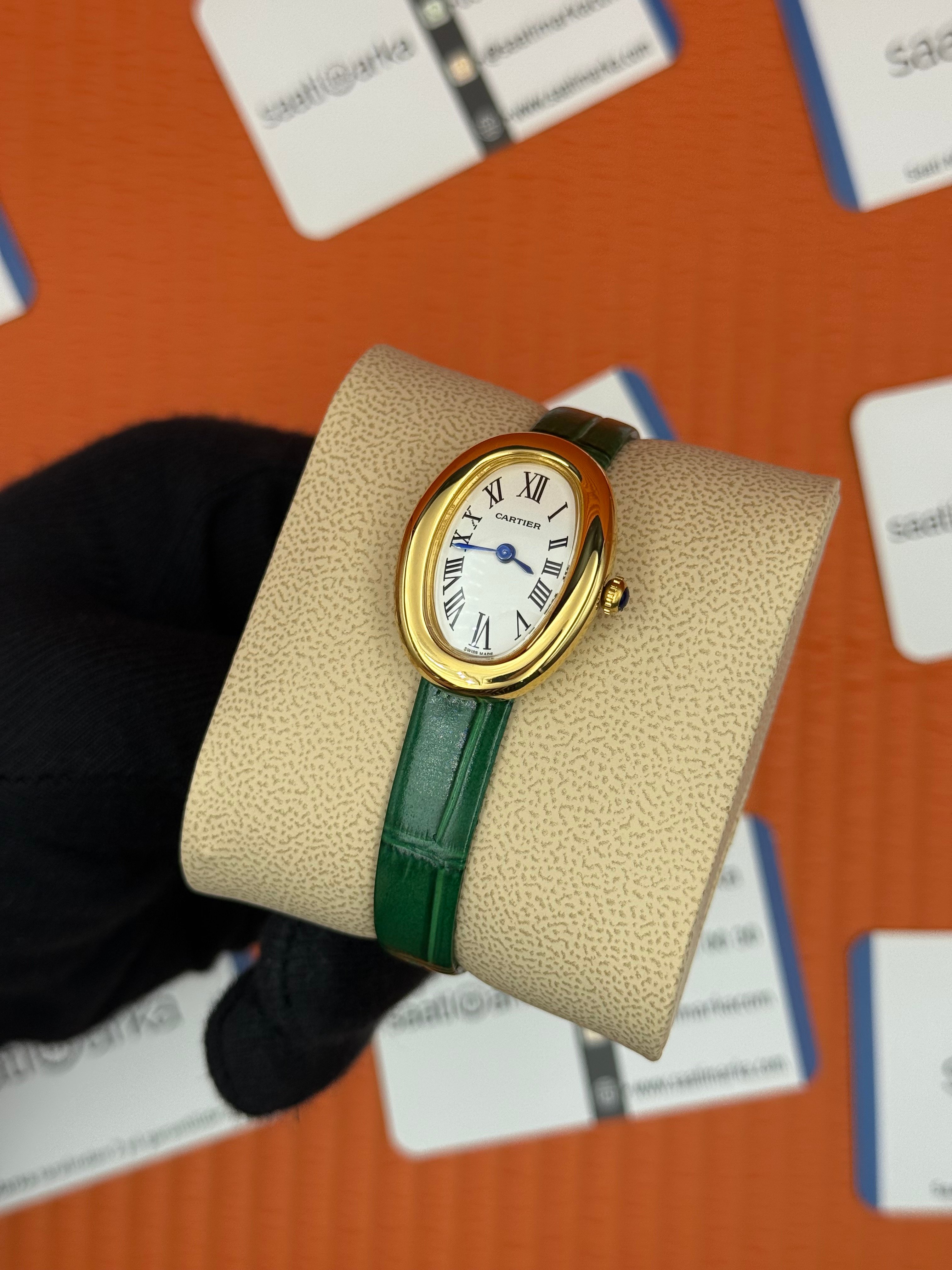 CARTIER Baignoire 31mm gold kasa yeşil deri kordon