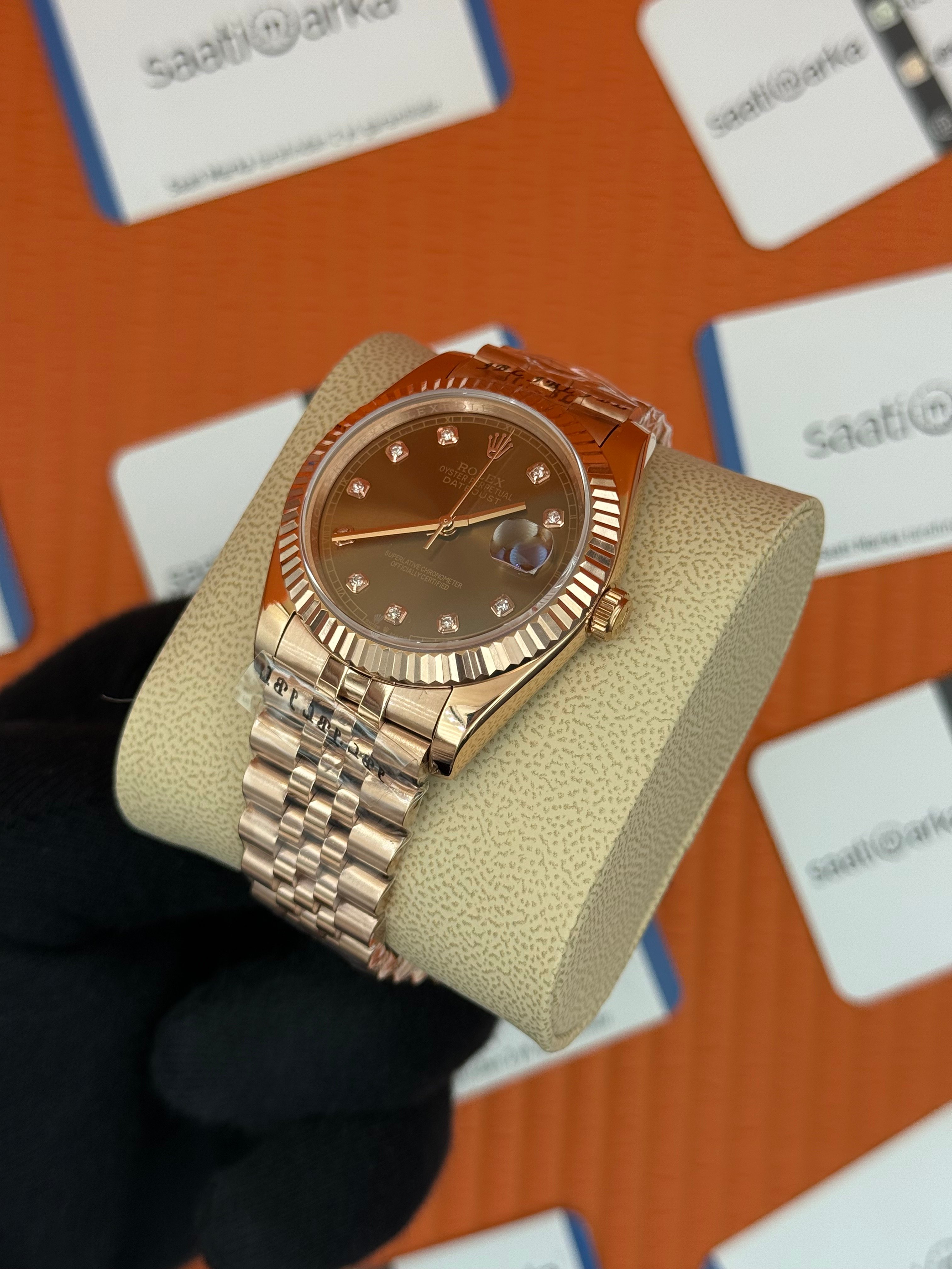 ROLEX Datejust baget taşlı chocolate dial rose jubilee kordon
