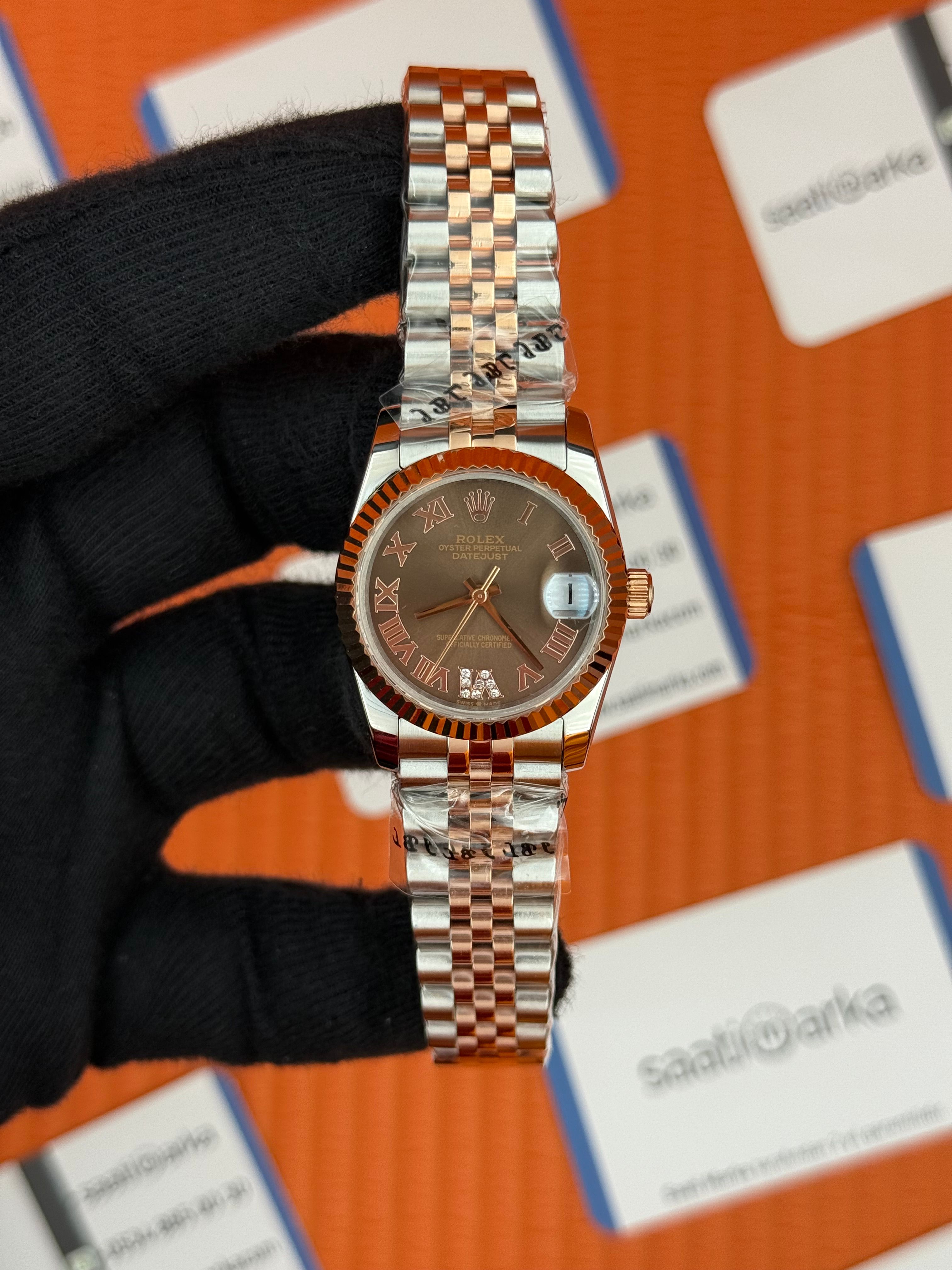 ROLEX datejust 31mm kahverengi roma rakamlı kadran rose silver jubilee kordon