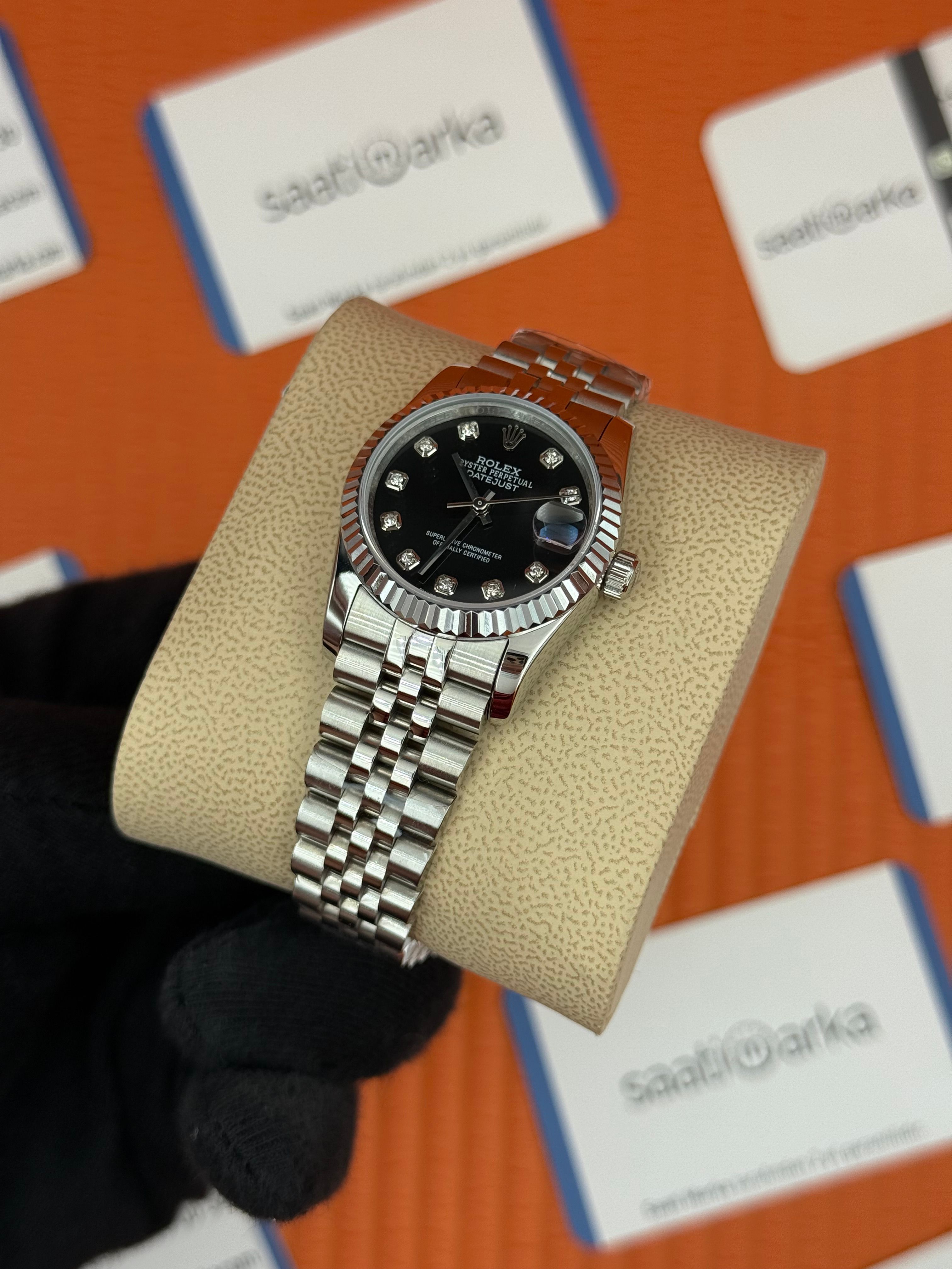 ROLEX datejust 31mm siyah baget taşlı kadran silver jubilee kordon