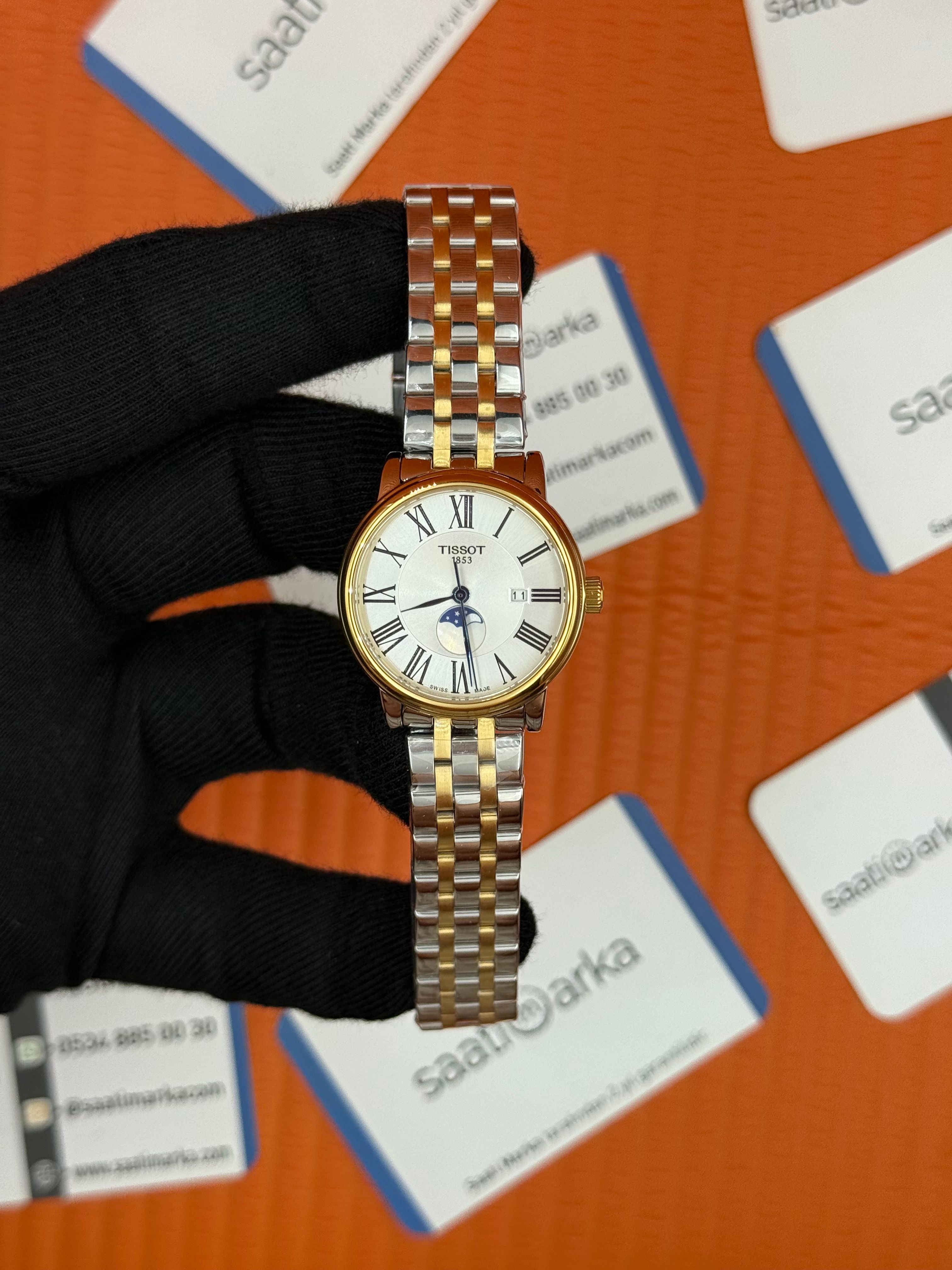 TISSOT carson premium gent monnphase beyaz kadran gold silver kasa kordon kadın kol saati 