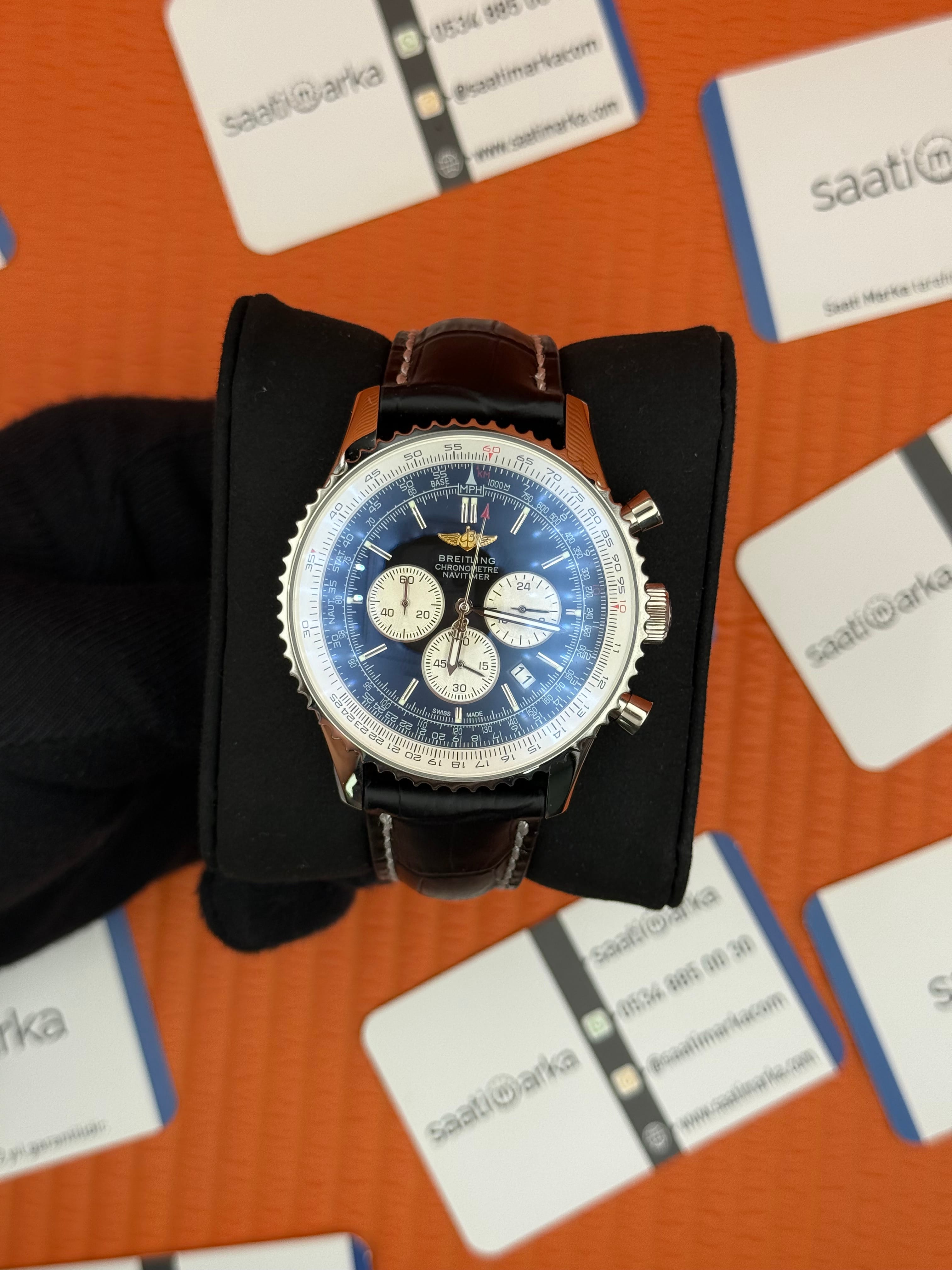BREITLING Navitimer siyah deri kordon siyah kadran çelik kasa