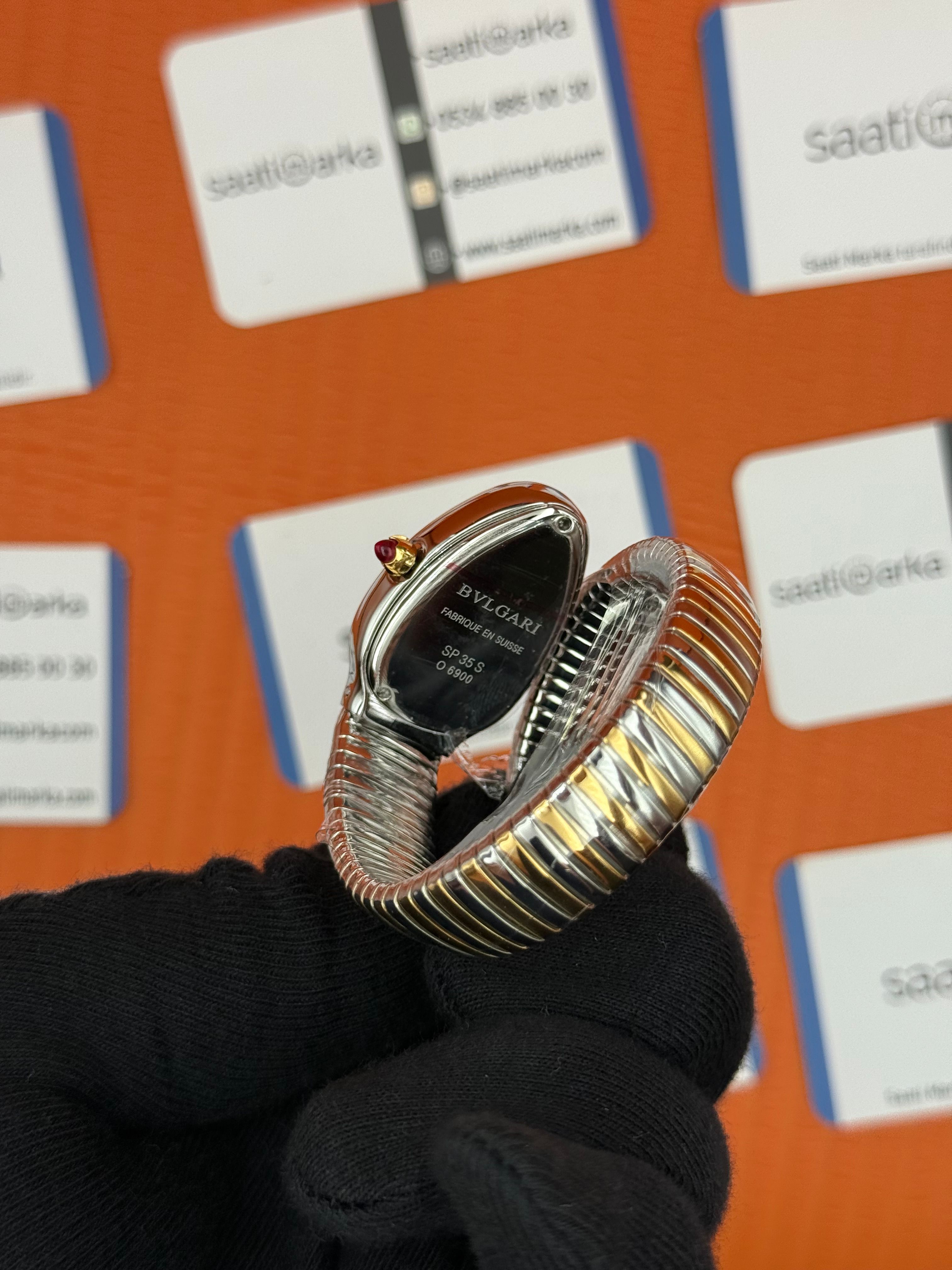 BVLGARİ serpenti tek sarma gold silver kordon taşlı bezel mavi kadran kadın kol saati