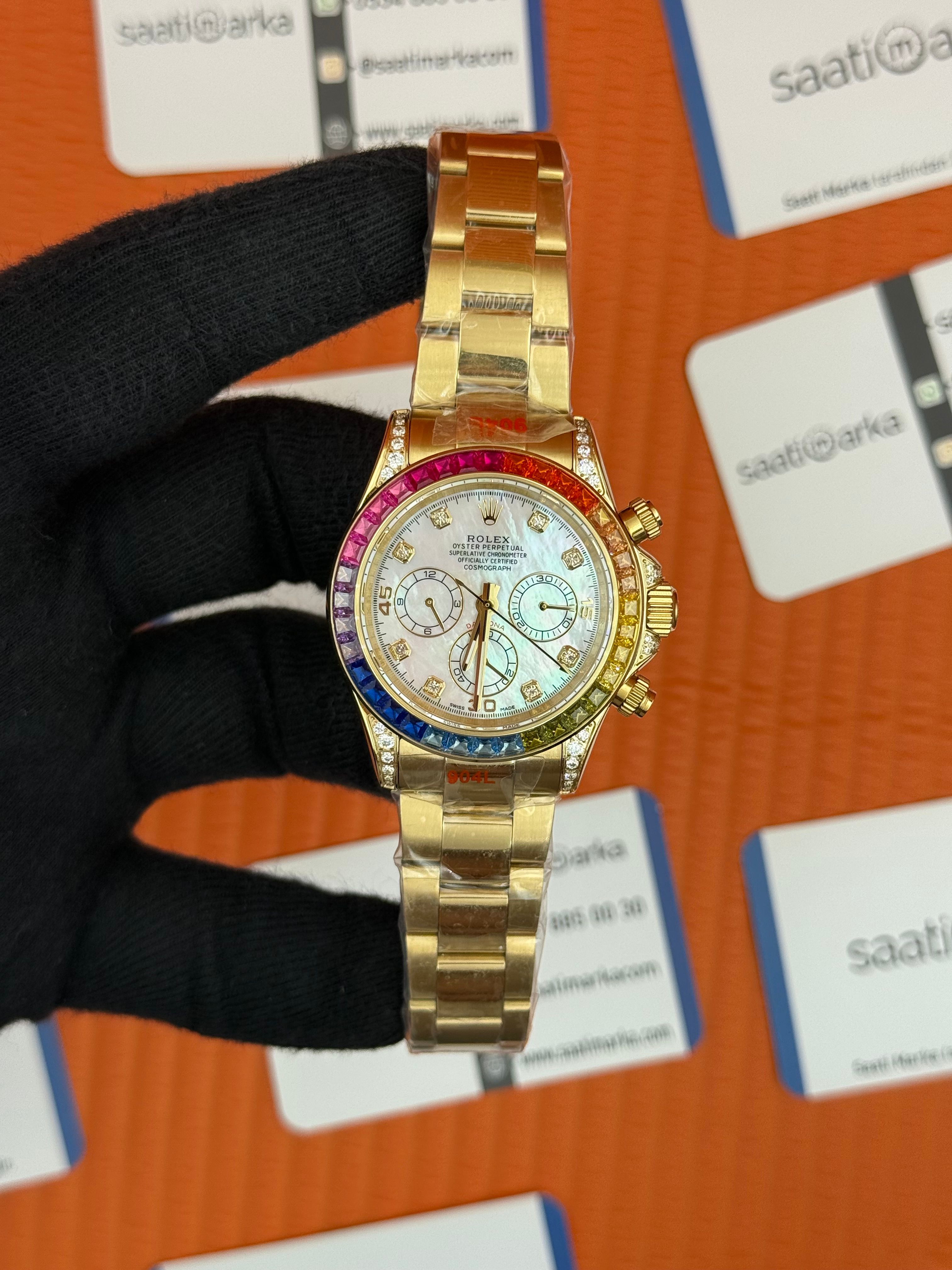 ROLEX Daytona rainbow white dial gold kasa-kordon