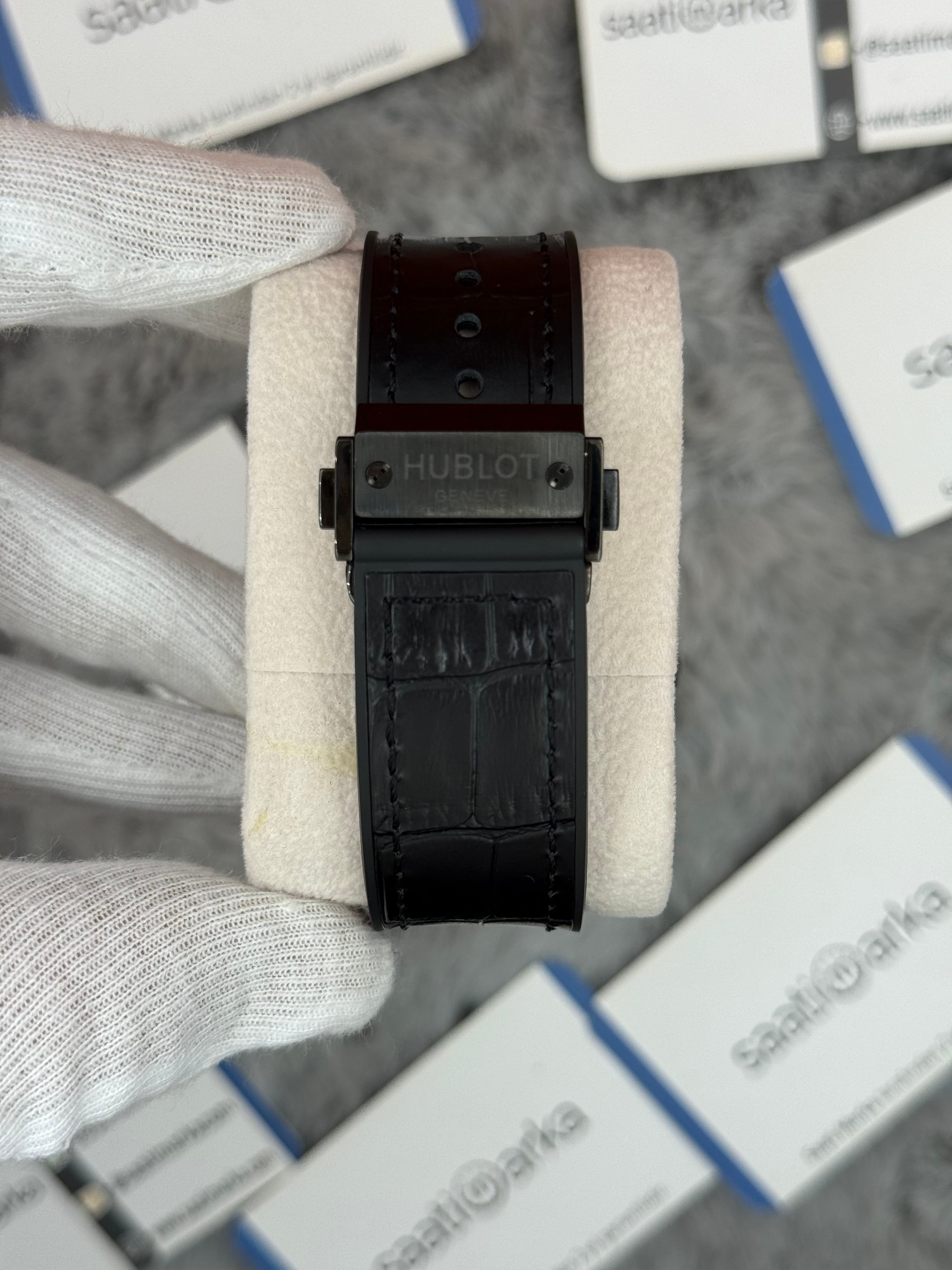 HUBLOT vendome 41mm siyah kasa siyah kadran siyah deri kordon erkek kol saati