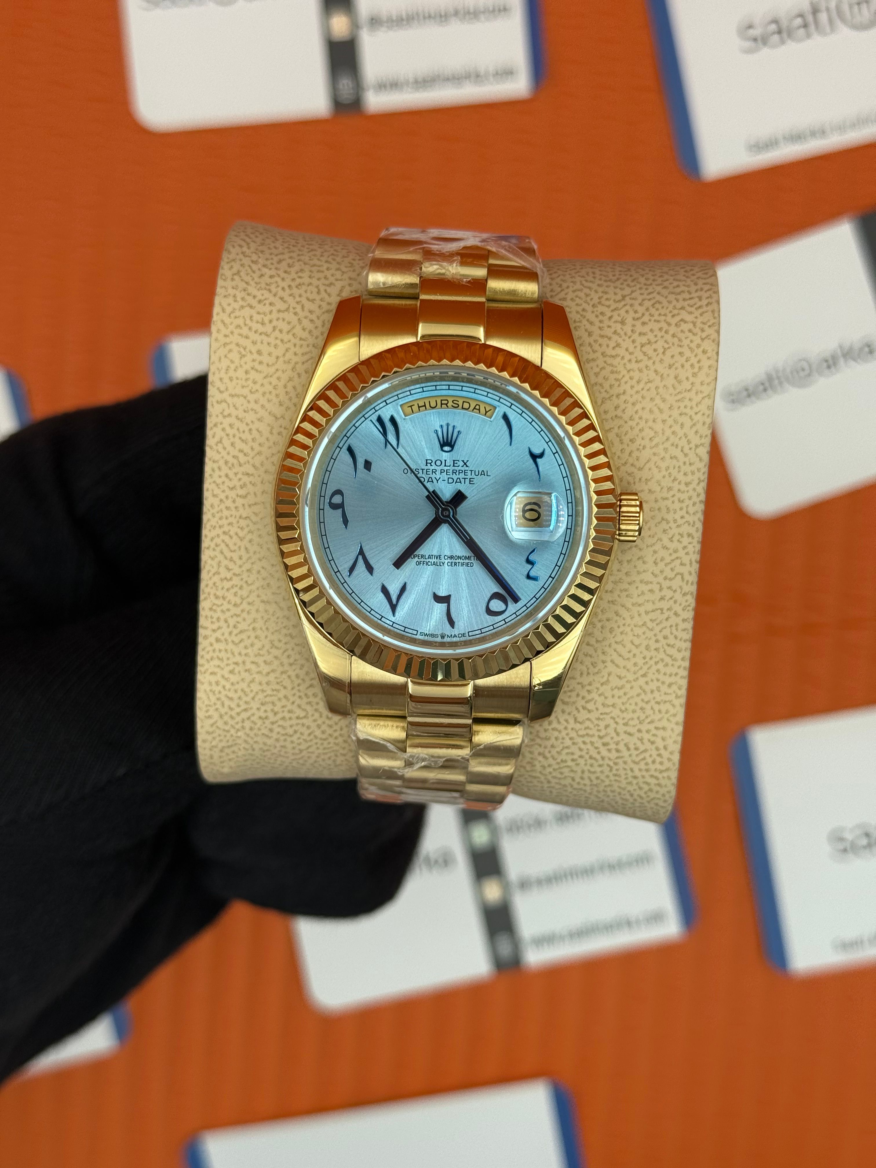 ROLEX Day Date arapça rakamlı buz mavisi kadran gold president kordon