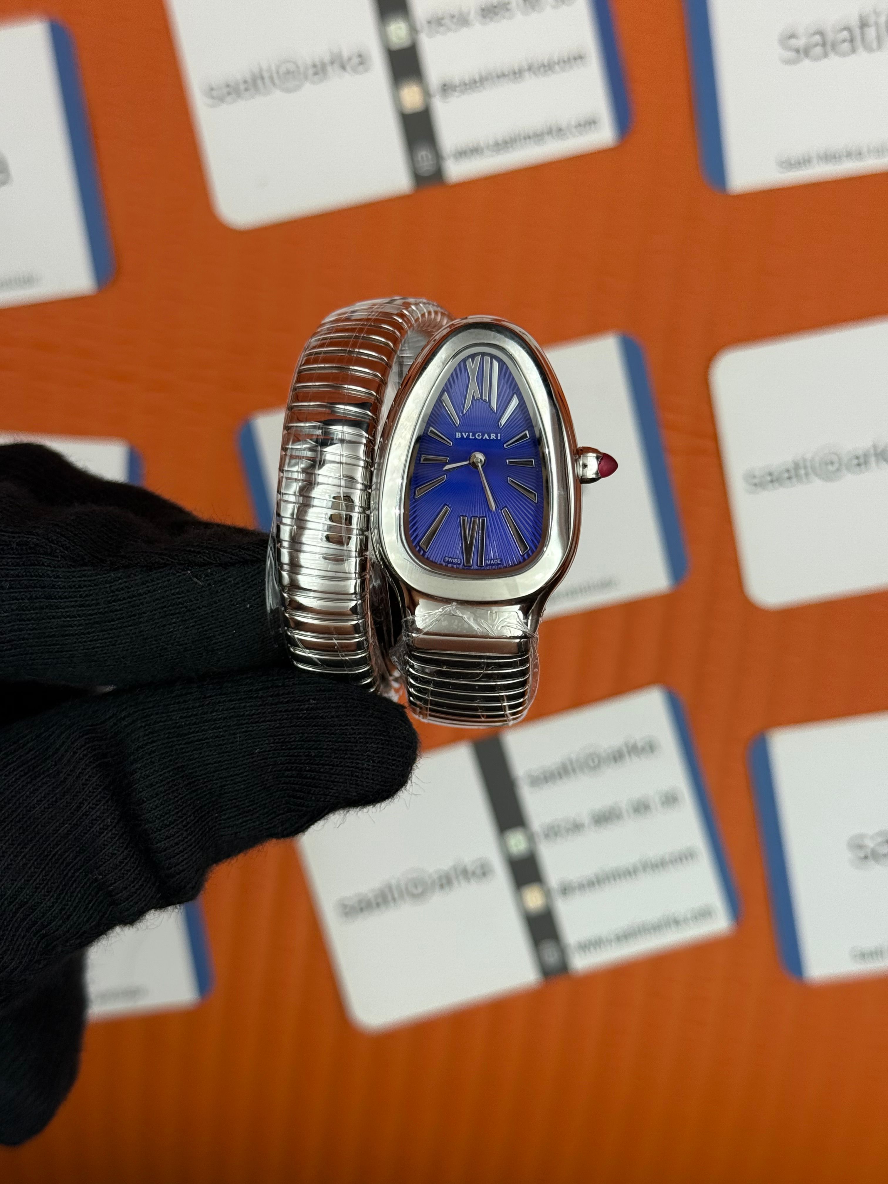 BVLGARİ serpenti tek sarma silver kordon mavi kadran kadın kol saati