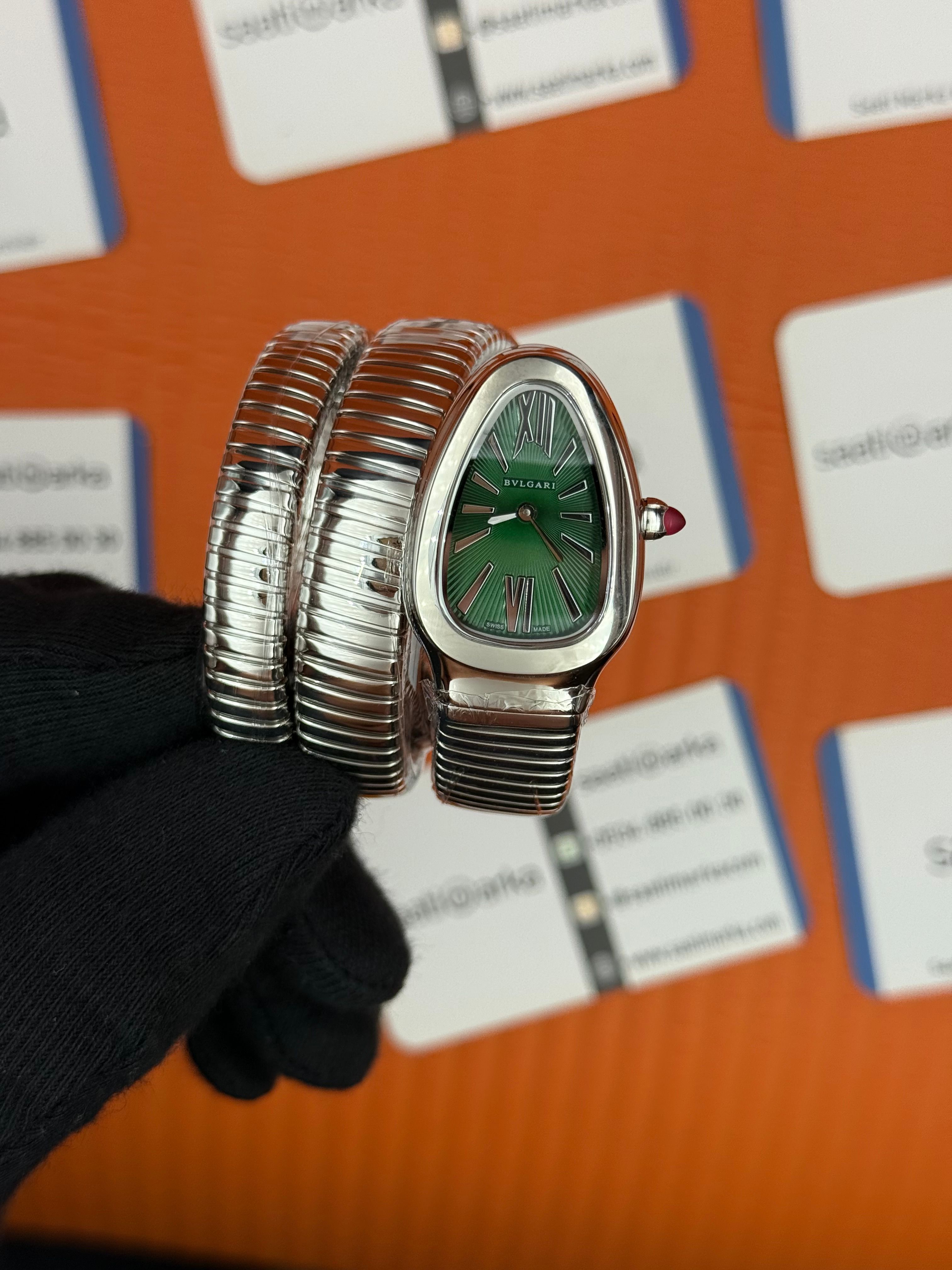 BVLGARİ serpenti çift sarma silver kordon yeşil kadran kadın kol saati
