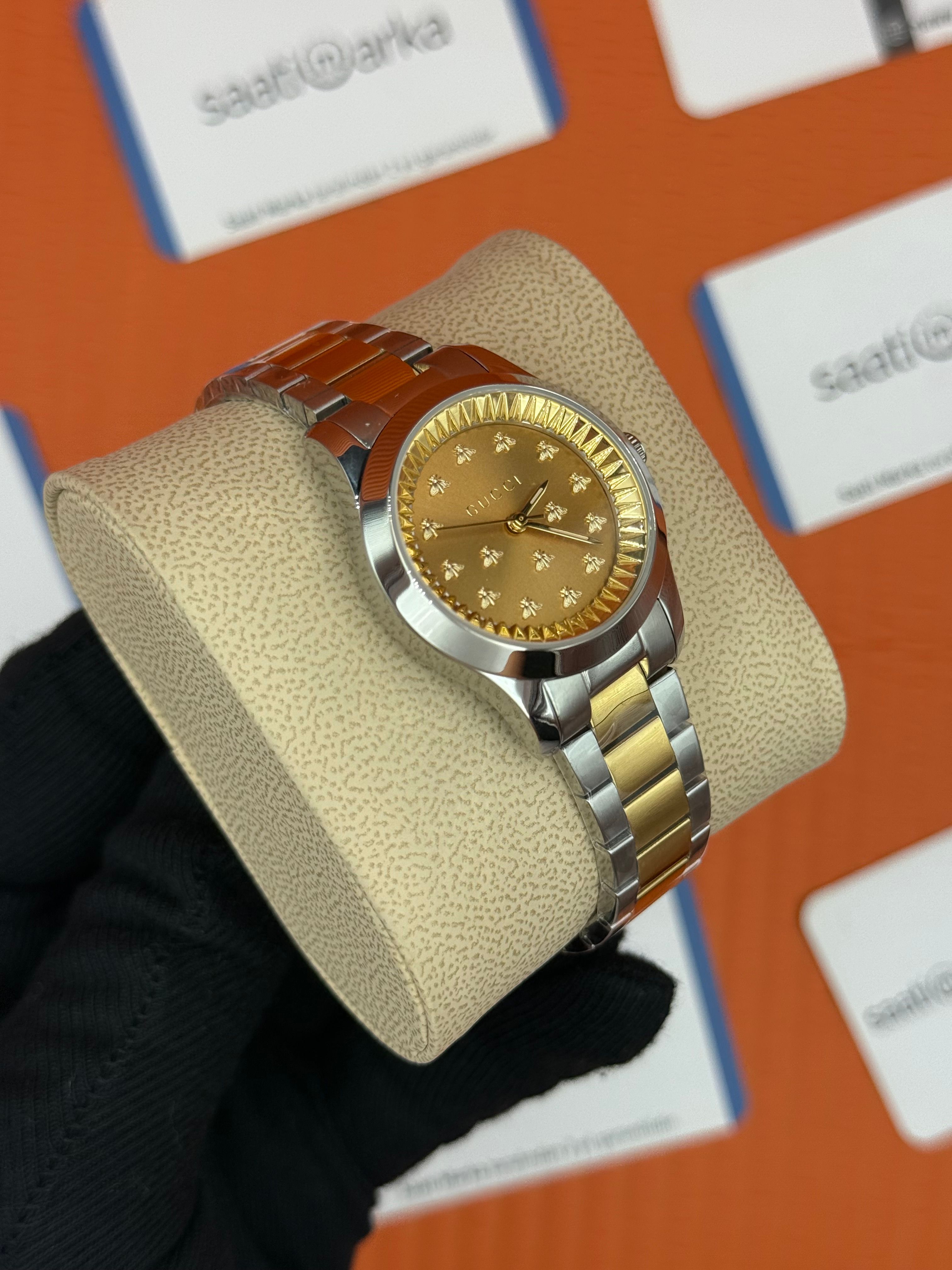 GUCCI sarı kadran gold silver kasa-kordon kadın kol saati