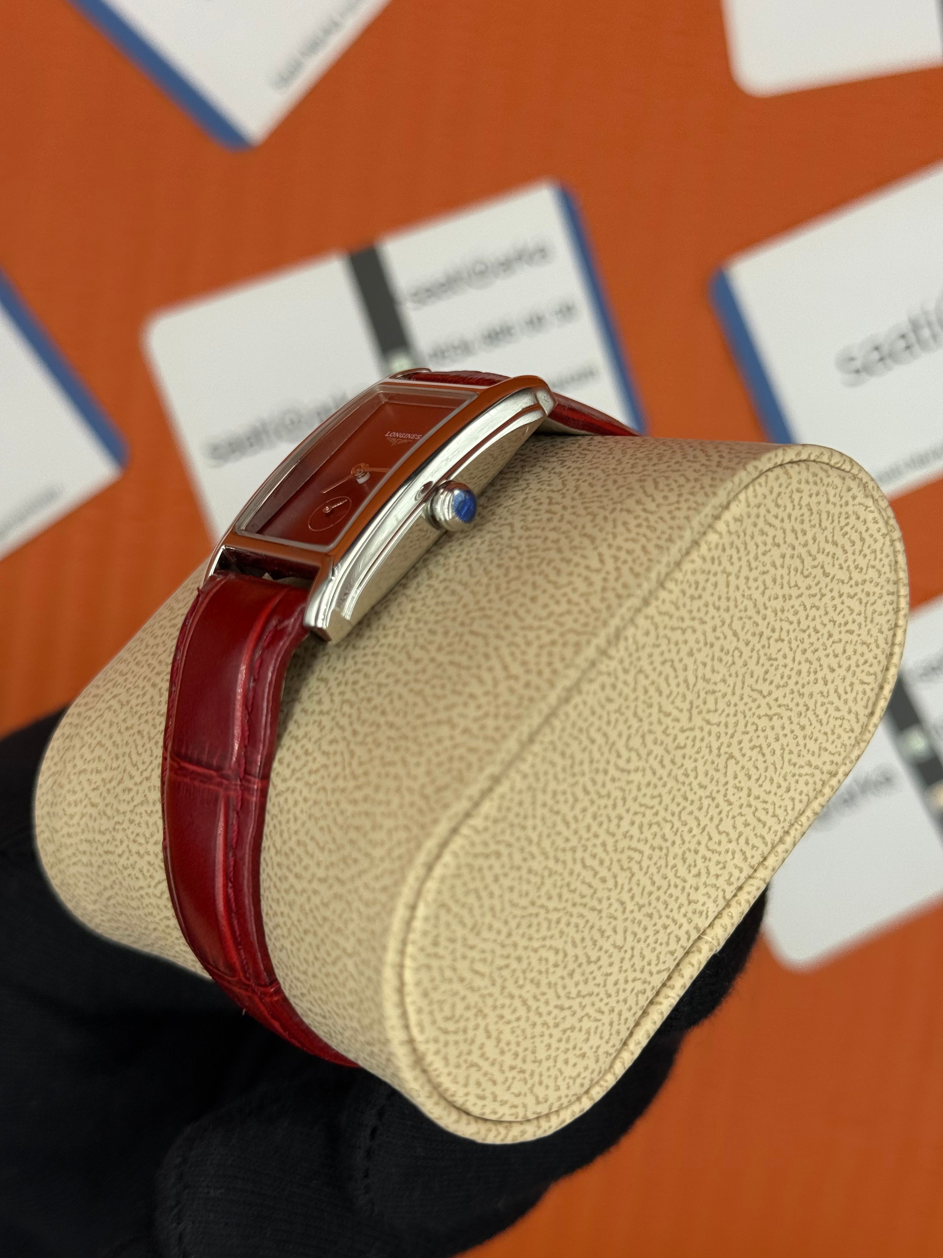 LONGINES DOLCEVİTA L5.512.4.91.2 kırmızı deri kordon kırmızı kadran silver kasa