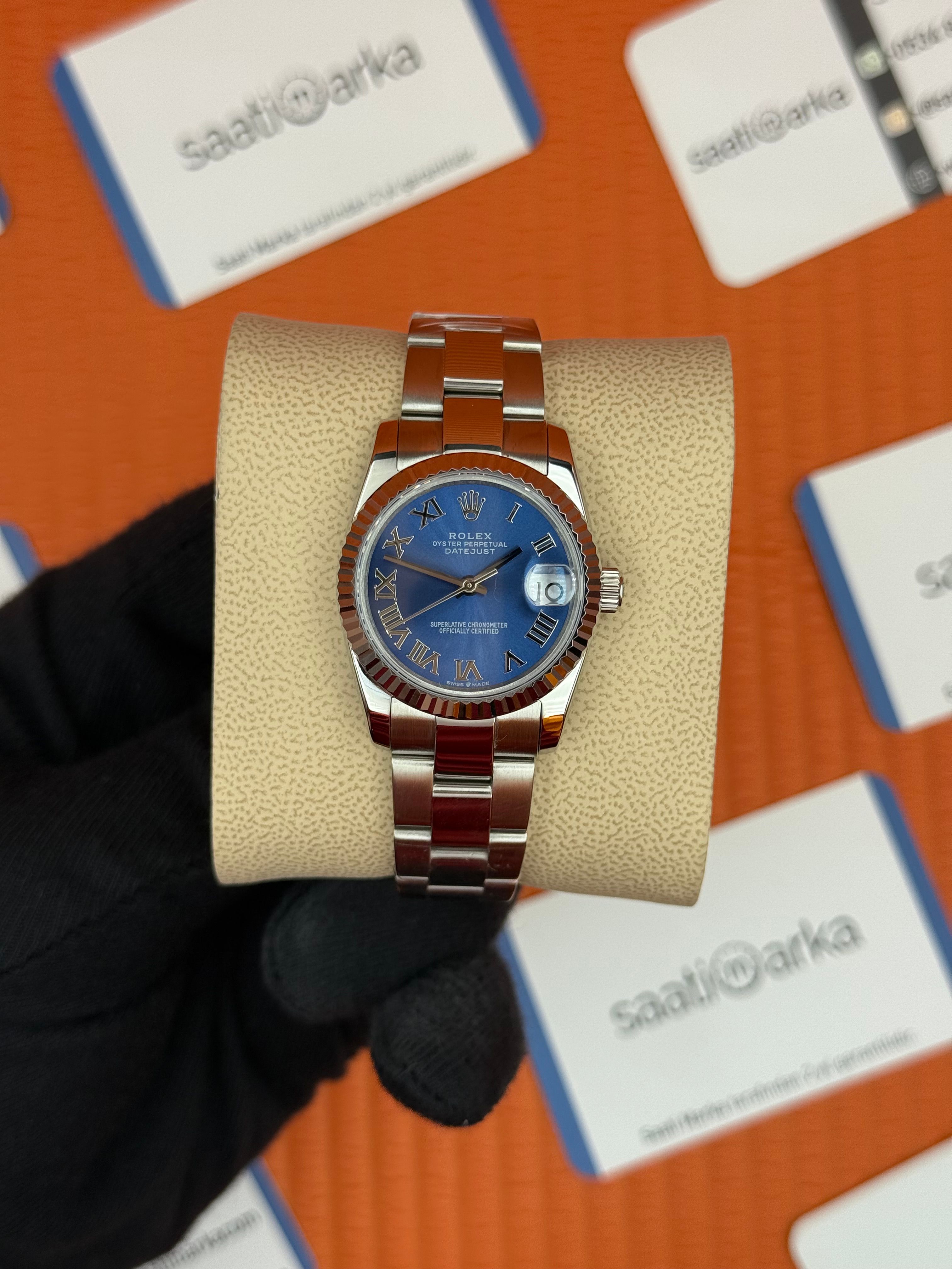 ROLEX datejust 31mm mavi roma rakamlı kadran silver oyster kordon