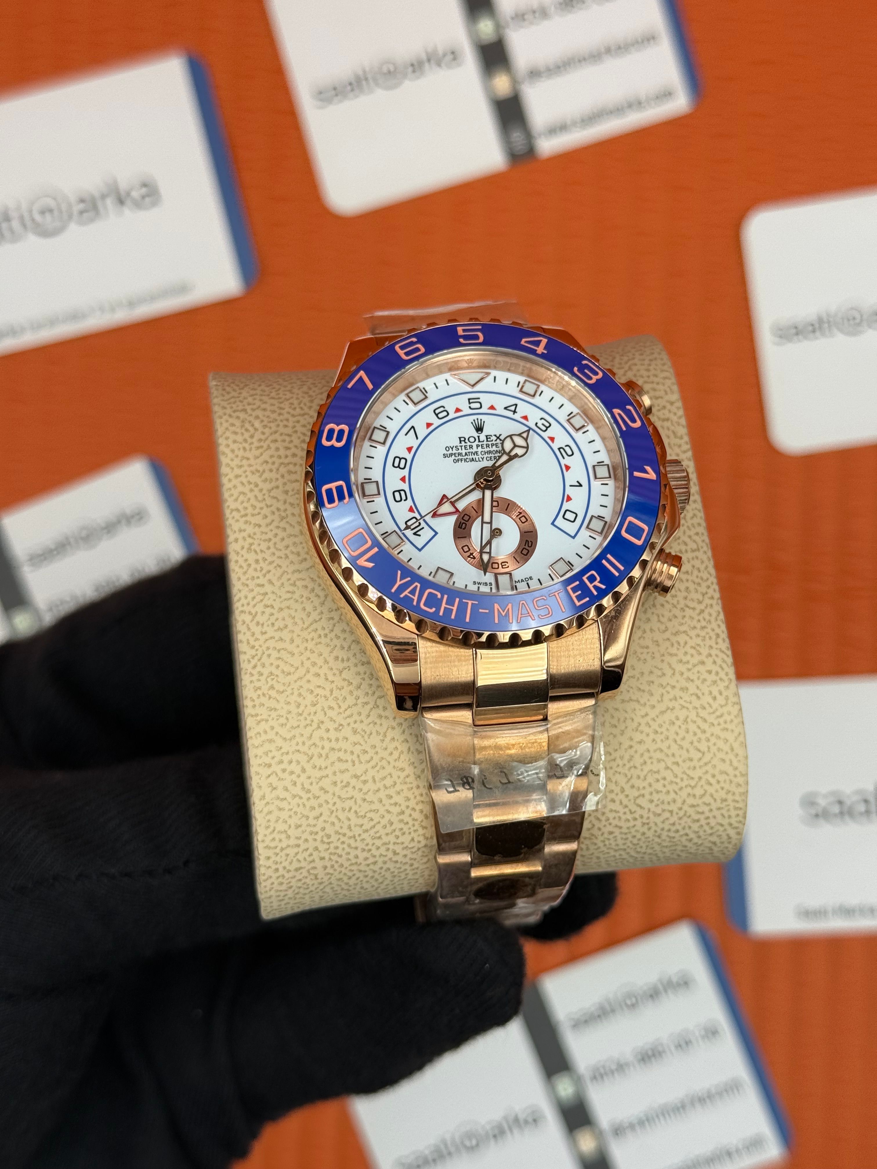 ROLEX Yacht Master oyster white dial blue bezel rose kasa-kordon