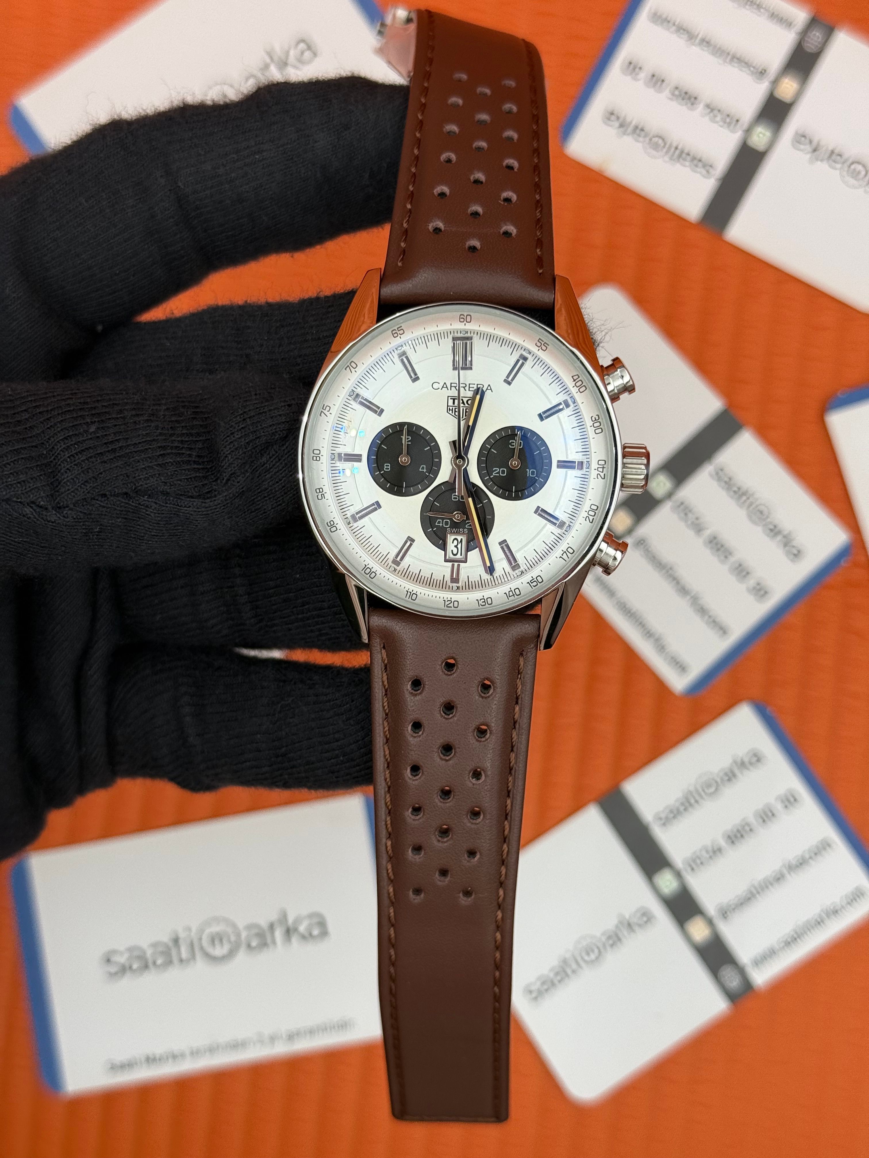 TAGHEUER CARRERA TELEMETER KAHVERENGİ DERİ KORDON 