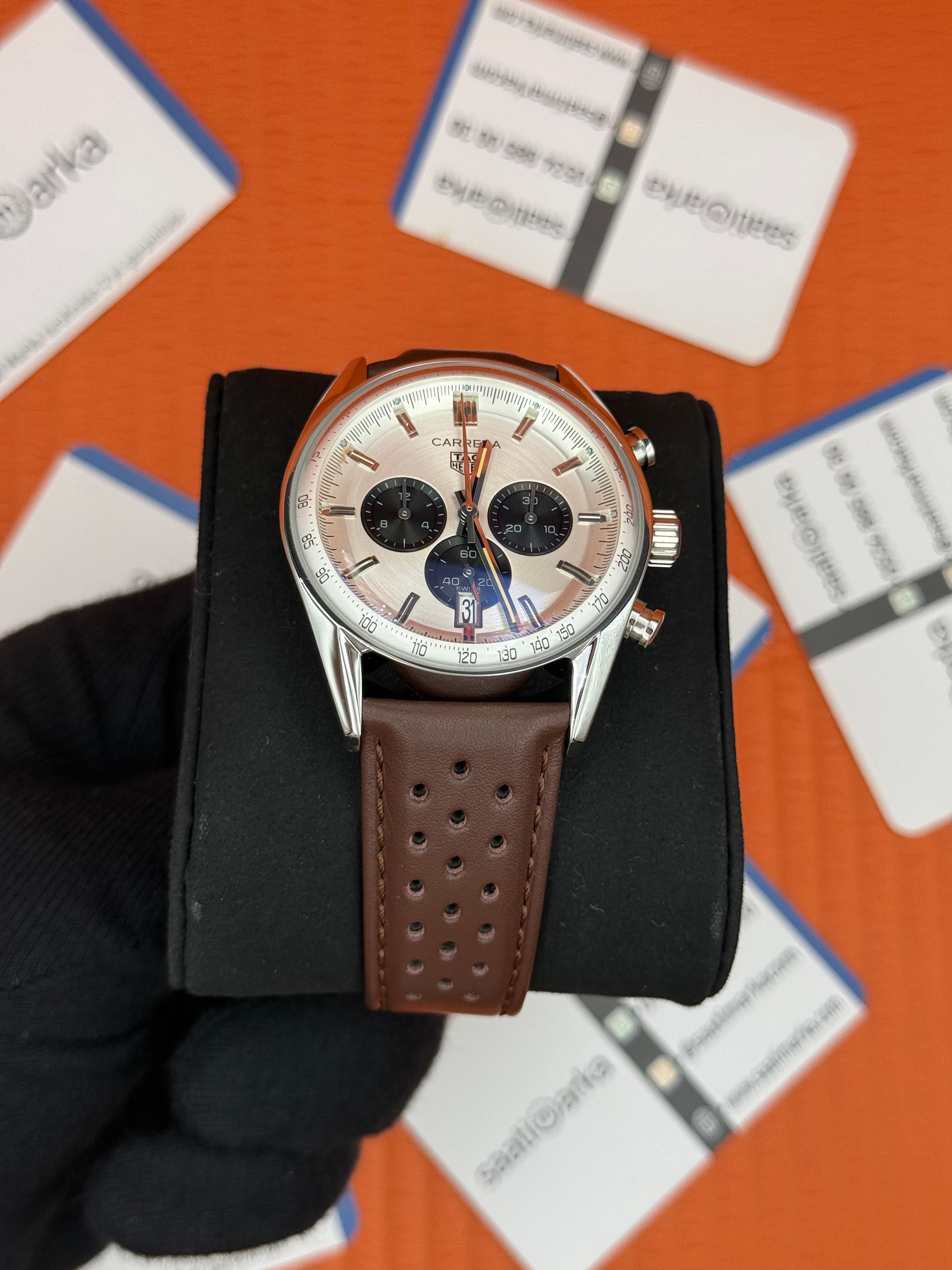 TAGHEUER CARRERA TELEMETER KAHVERENGİ DERİ KORDON 