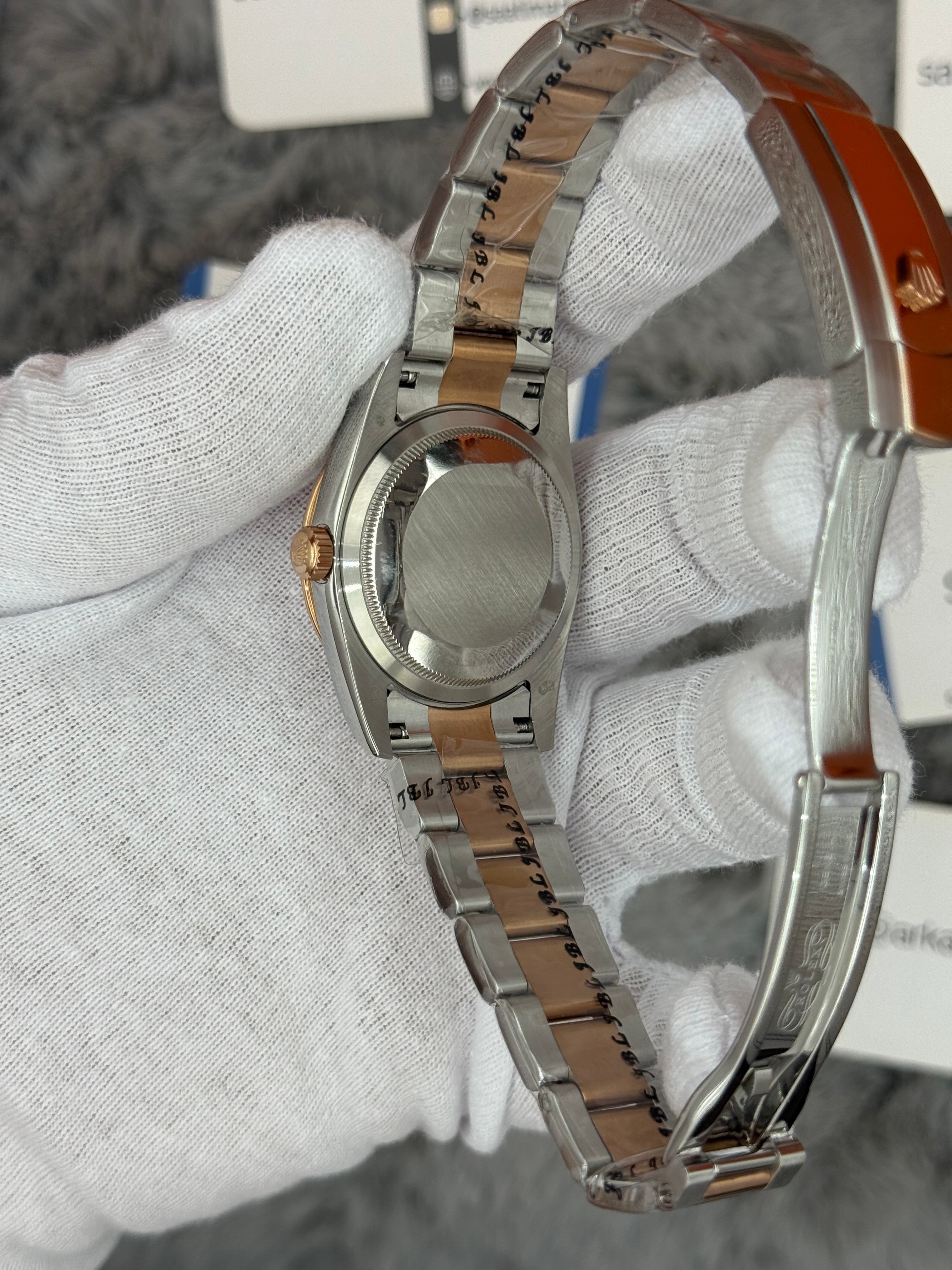 ROLEX Datejust 36mm beyaz kadran taşlı bezel silver kasa rose silver kordon 