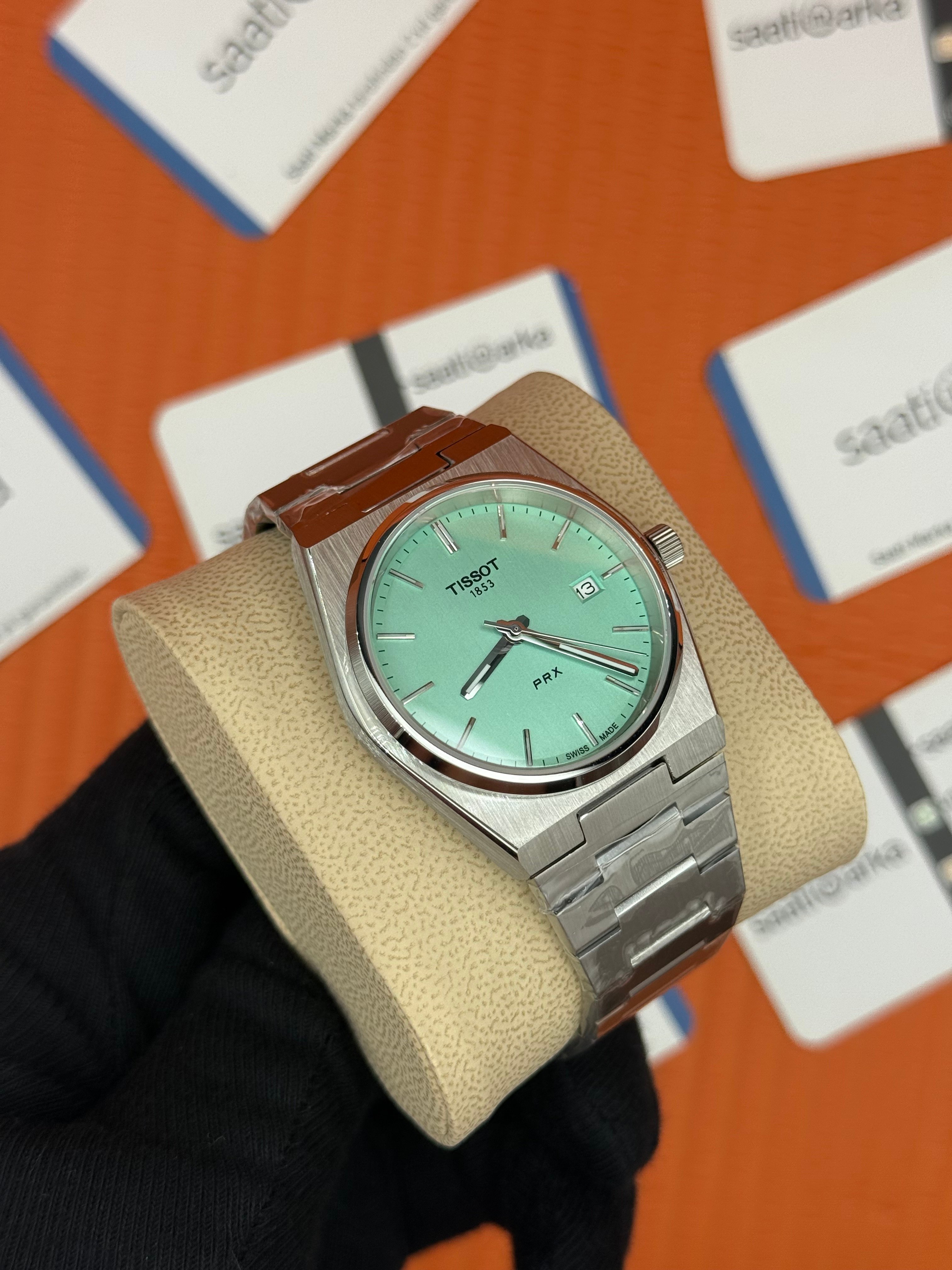 TISSOT PRX 40MM tıffany kadran silver kasa kordon erkek kol saati
